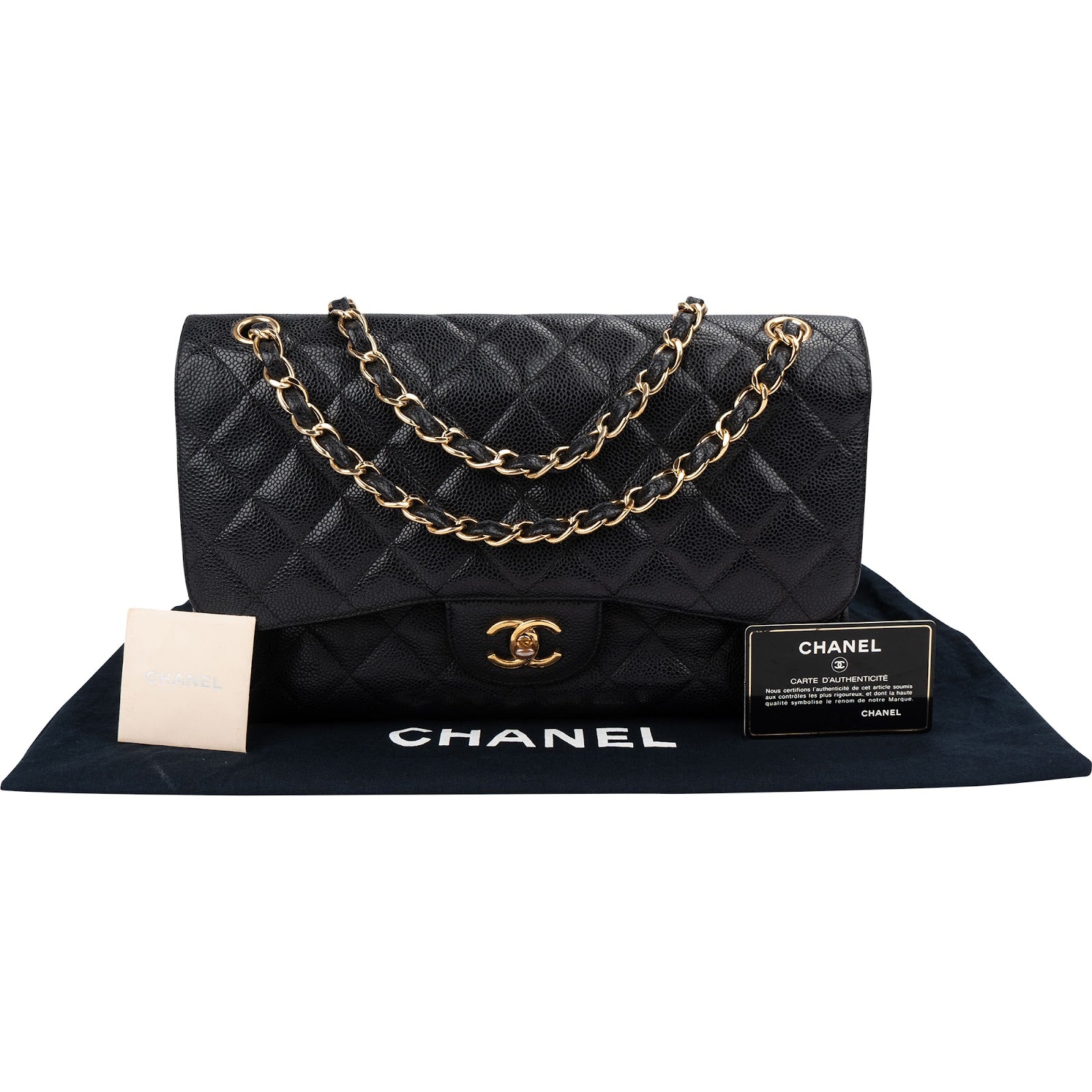 Chanel – Sac à bandoulière Jumbo à double rabat en cuir Caviar matelassé