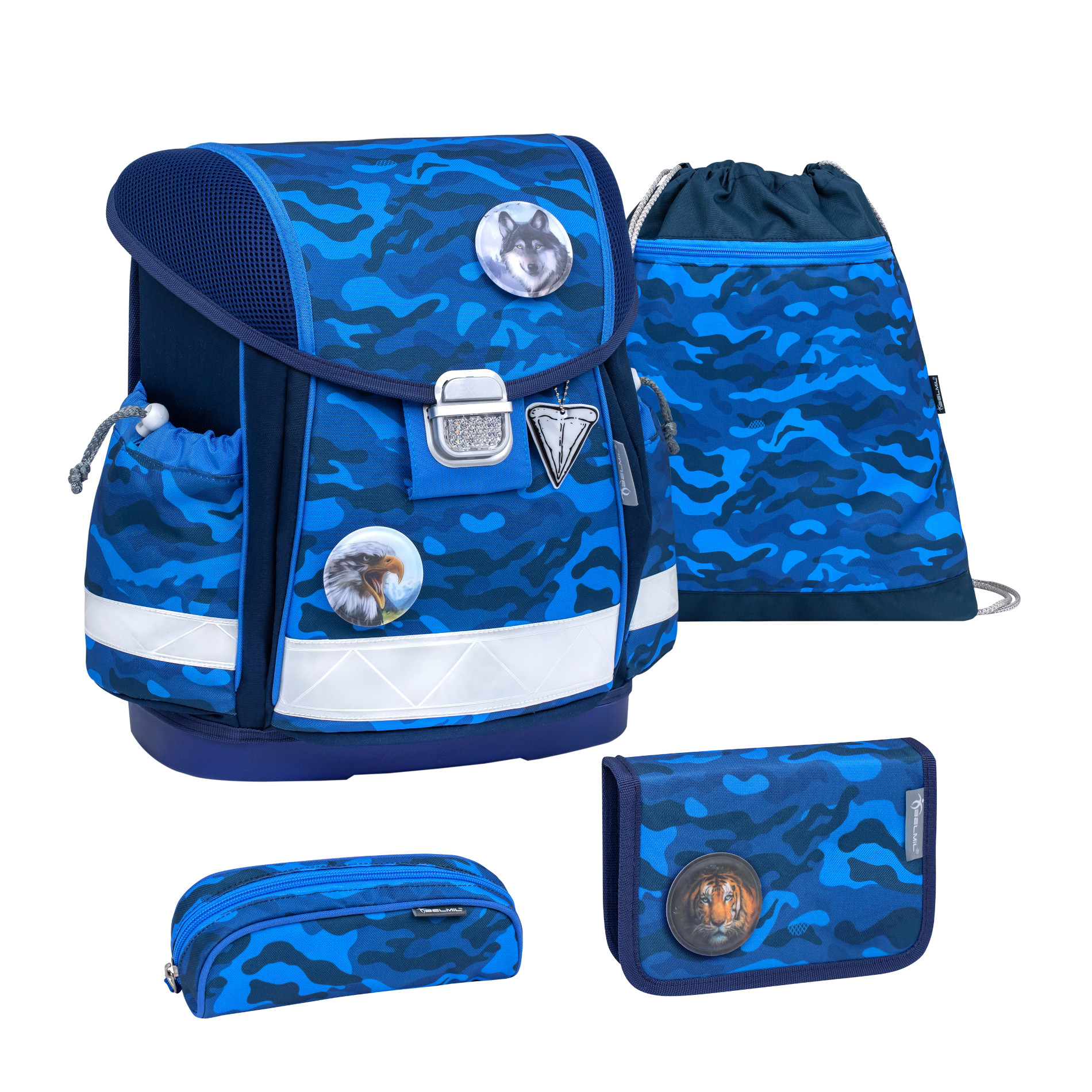 Classy ergonomisches Schulranzen-Set 5-teilig - Blue Camouflage