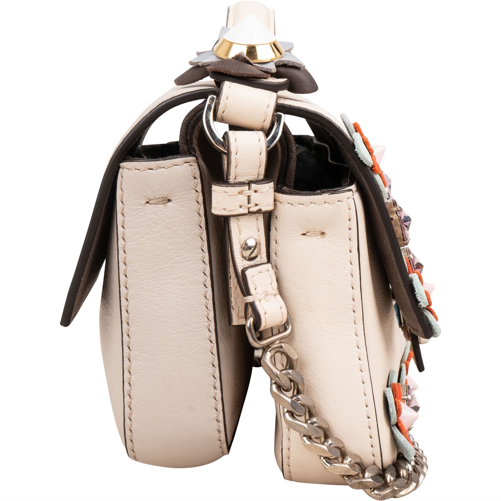 Fendi Leather Flowerland Double Micro Baguette Crossbody Bag