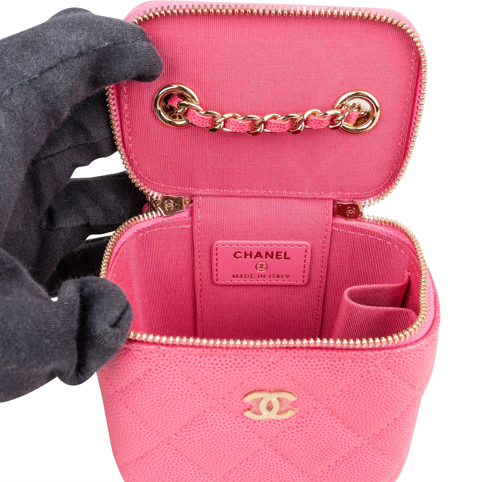Chanel Pink Caviar Leather Mini Vanity Crossbody Bag