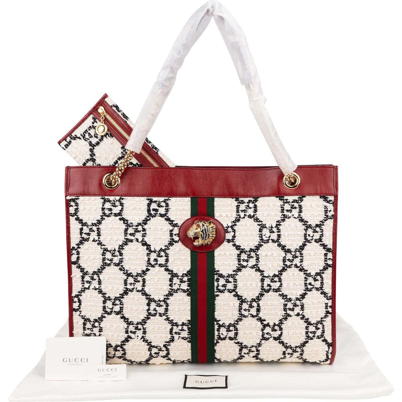 Gucci Monogram GG Tweed Web Stripe Rajah Tote Shoulder Bag