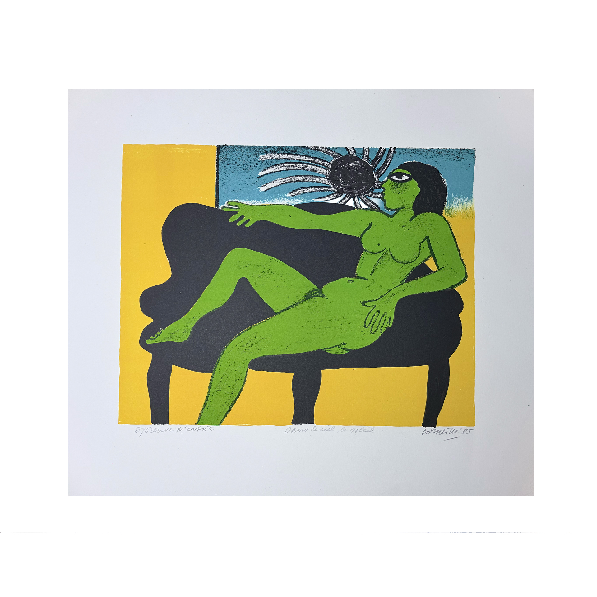 Corneille  -  Dans le ciel, le soleil - Nu sur le sofa -  Lithographie