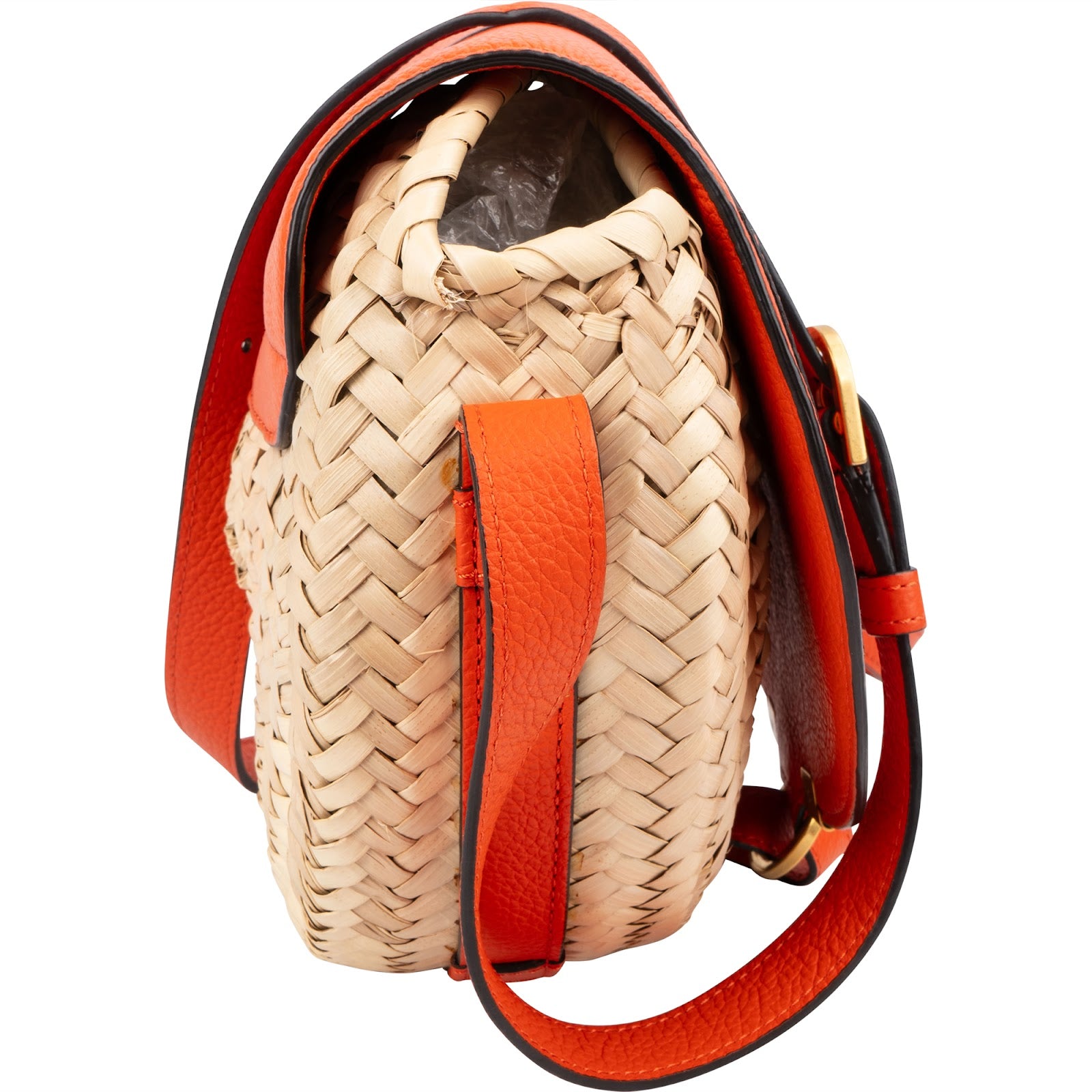 Chloé Grained Calfskin Raffia Marcie Saddle Basket Crossbody Bag