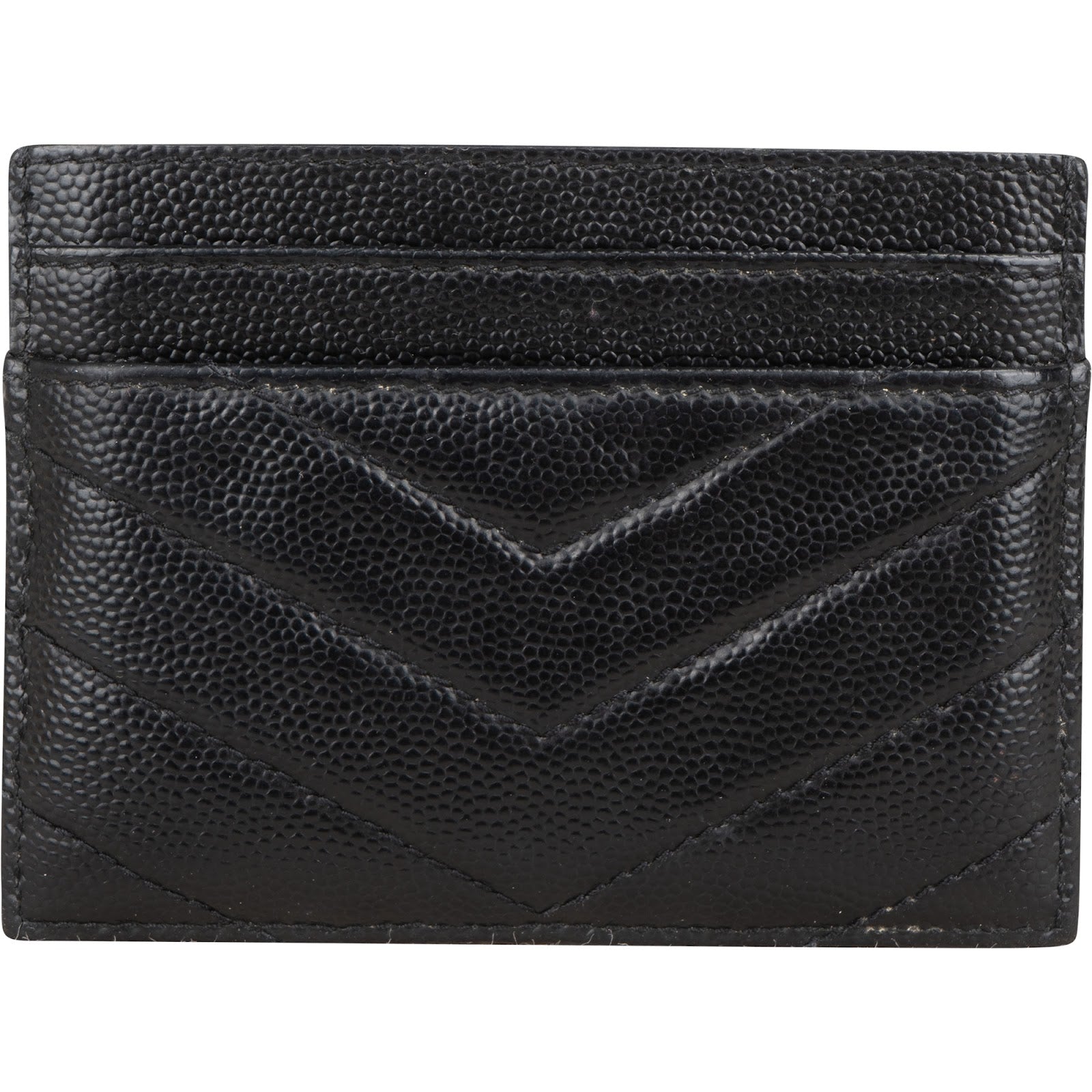 Saint Laurent Grain de Poudre Leather Chevron Card Holder