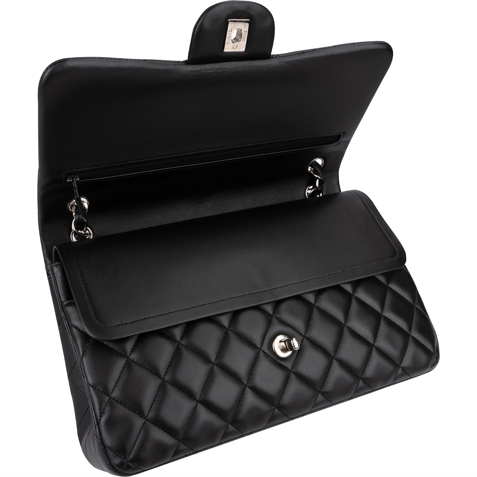 Chanel Quilted Lambskin Palladium Jumbo Double Flap Crossbody Bag