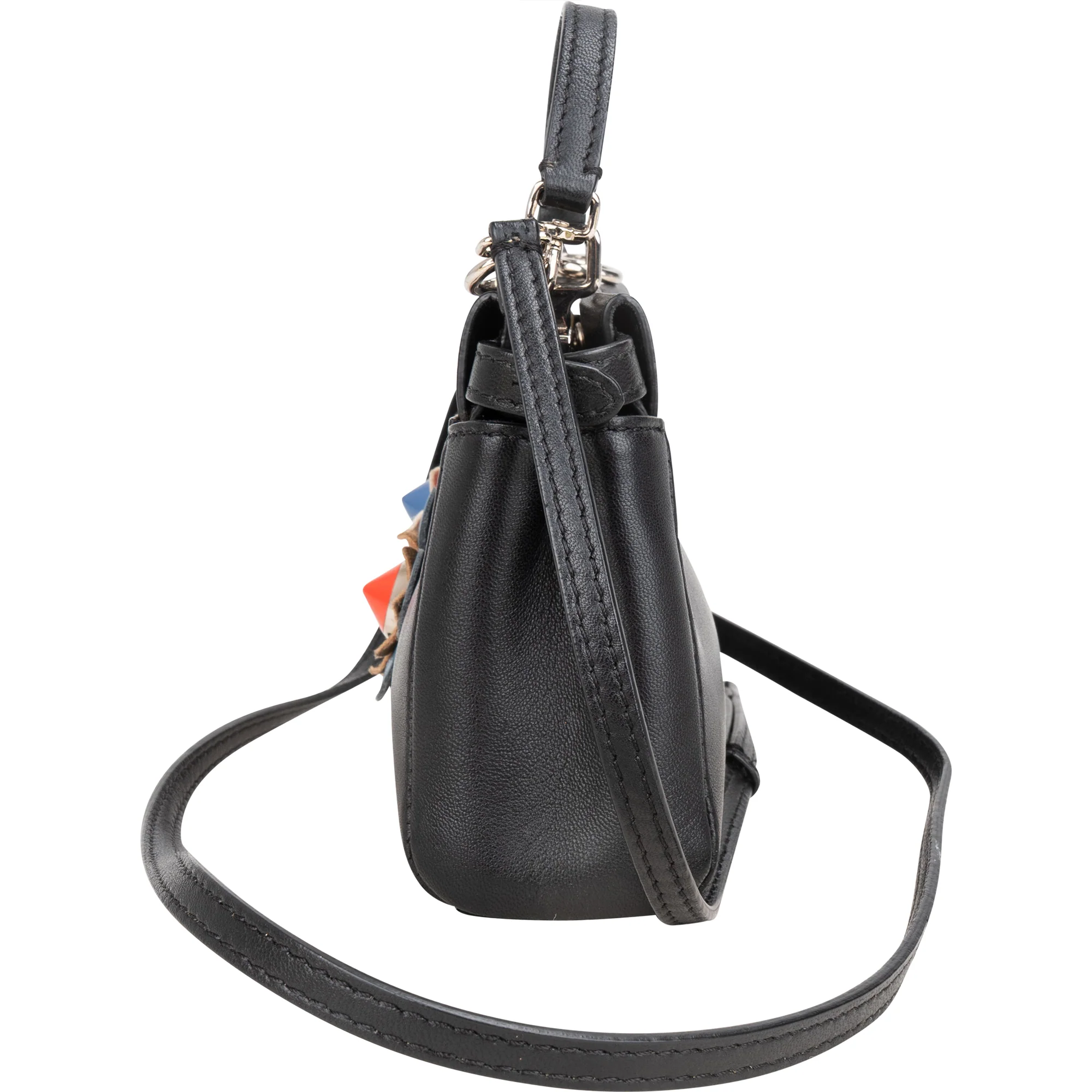 Fendi Black Leather Floral Mini Peekaboo Handbag