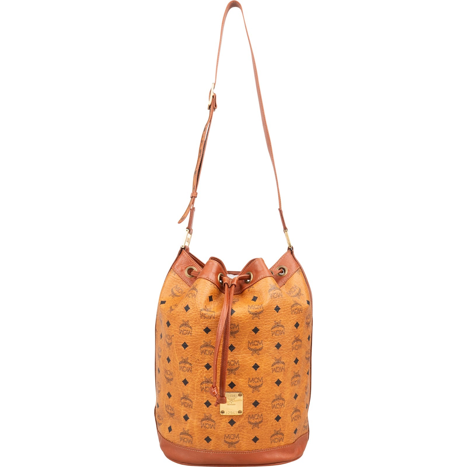 Sac à bandoulière type « bucket » MCM à cordon de serrage, motif Monogram Visetos