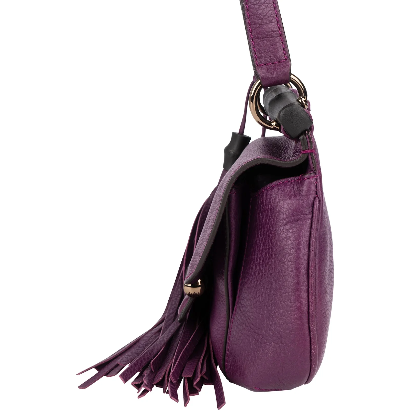 Gucci Pebbled Leather Bamboo Tassel Flap Crossbody Bag