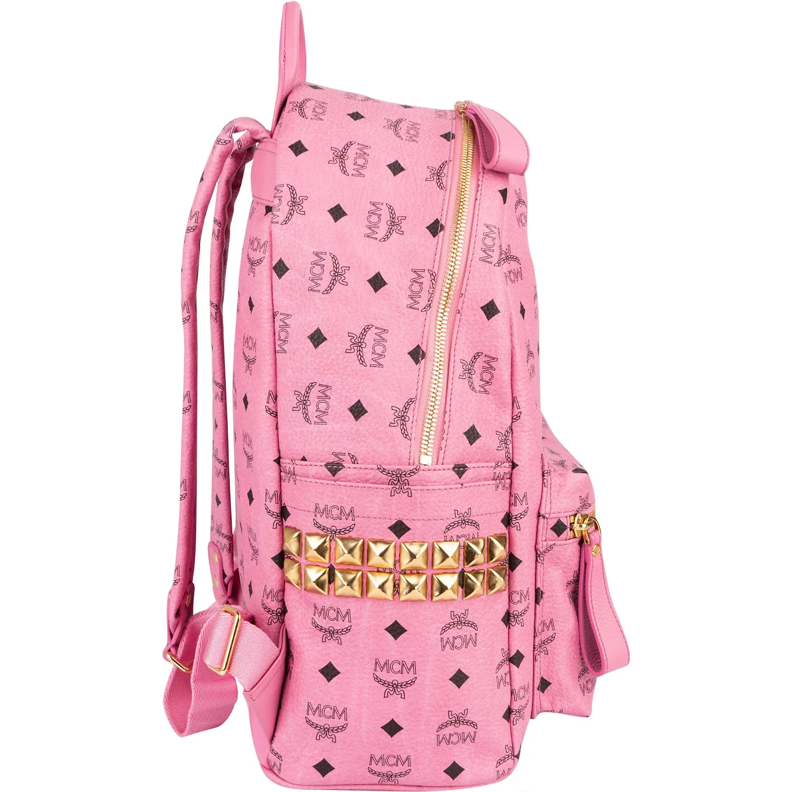 MCM Monogram Visetos Pink Stark Studded Backpack