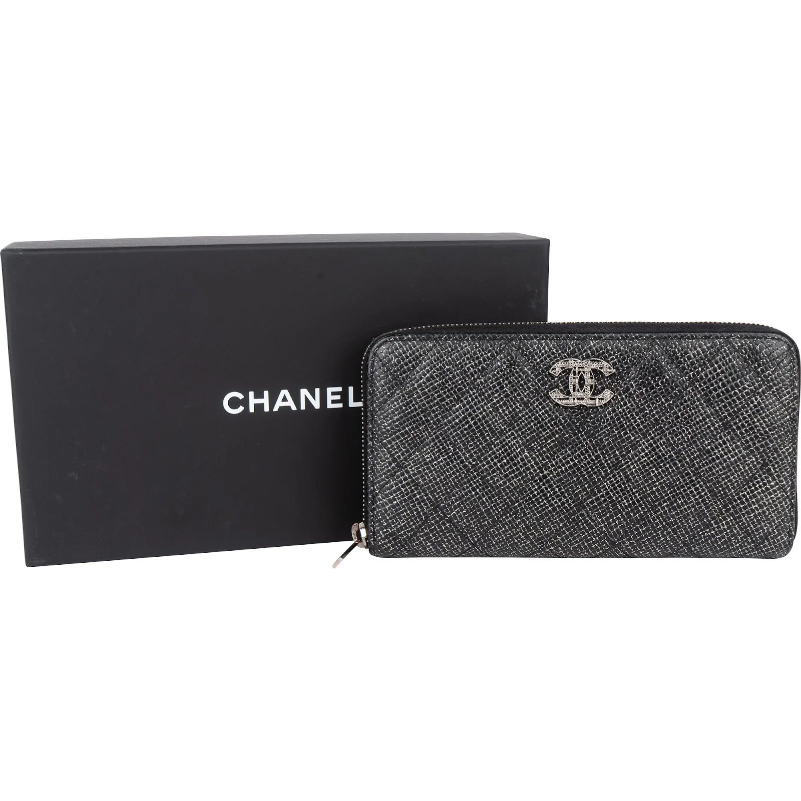 Chanel Quilted Glittered Caviar Leather CC Wallet