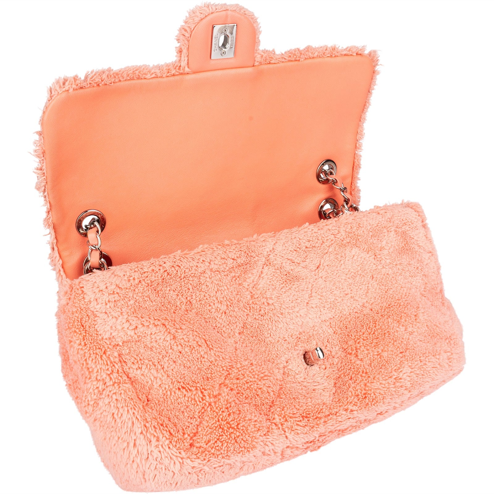 Chanel Pink Terry Cloth Coco Single Flap Shoulder Bag