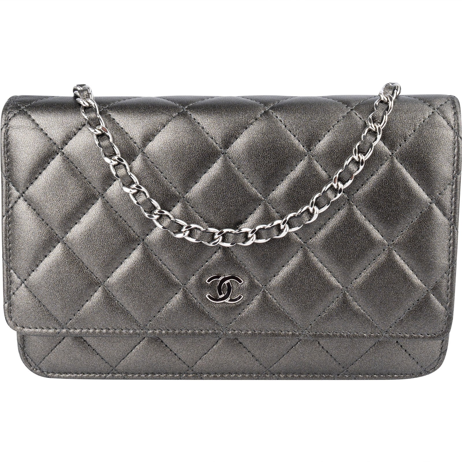 Chanel Quilted Metallic Lambskin Leather Wallet On Chain Crossbody Bag