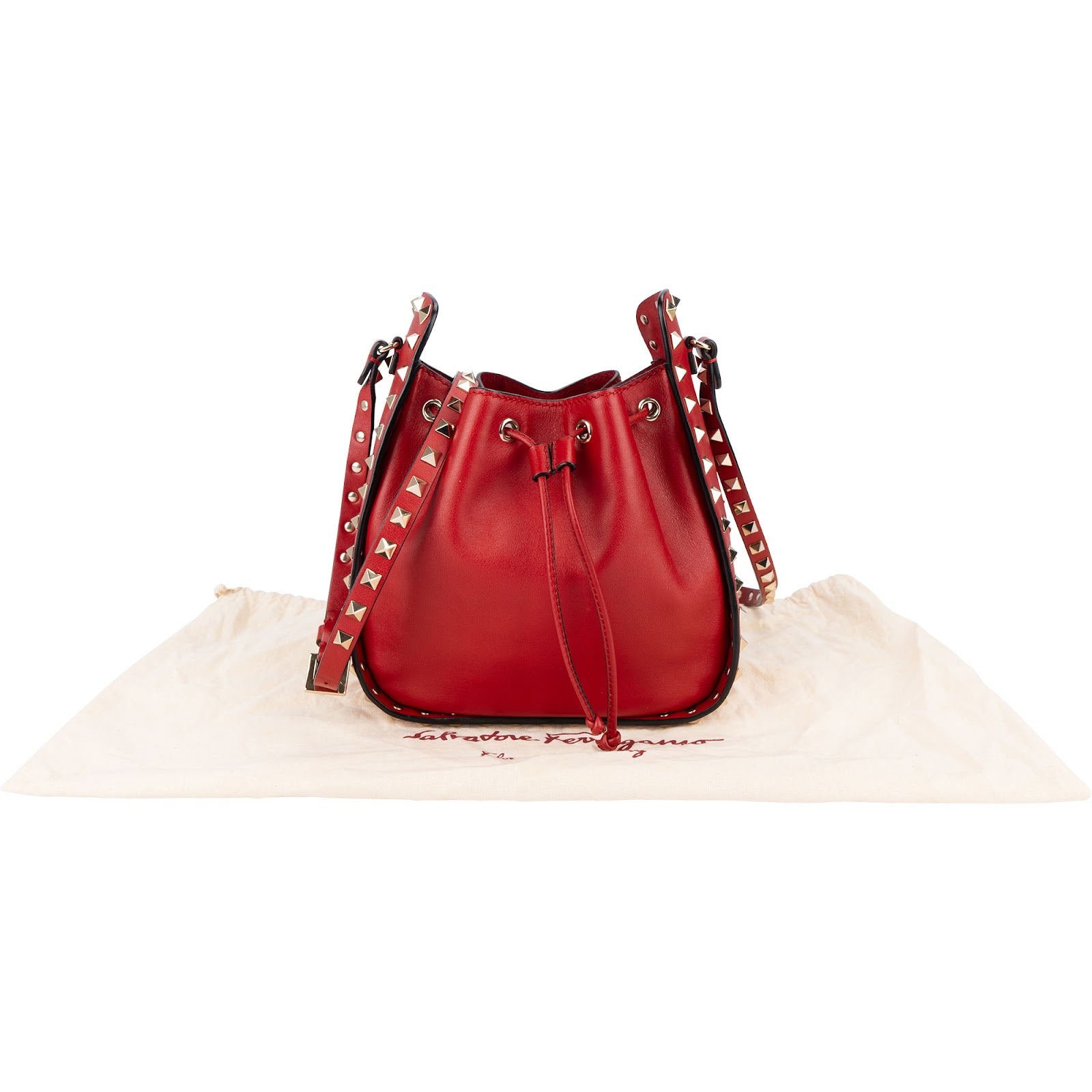 Valentino Garavani Red Leather Rockstud Bucket