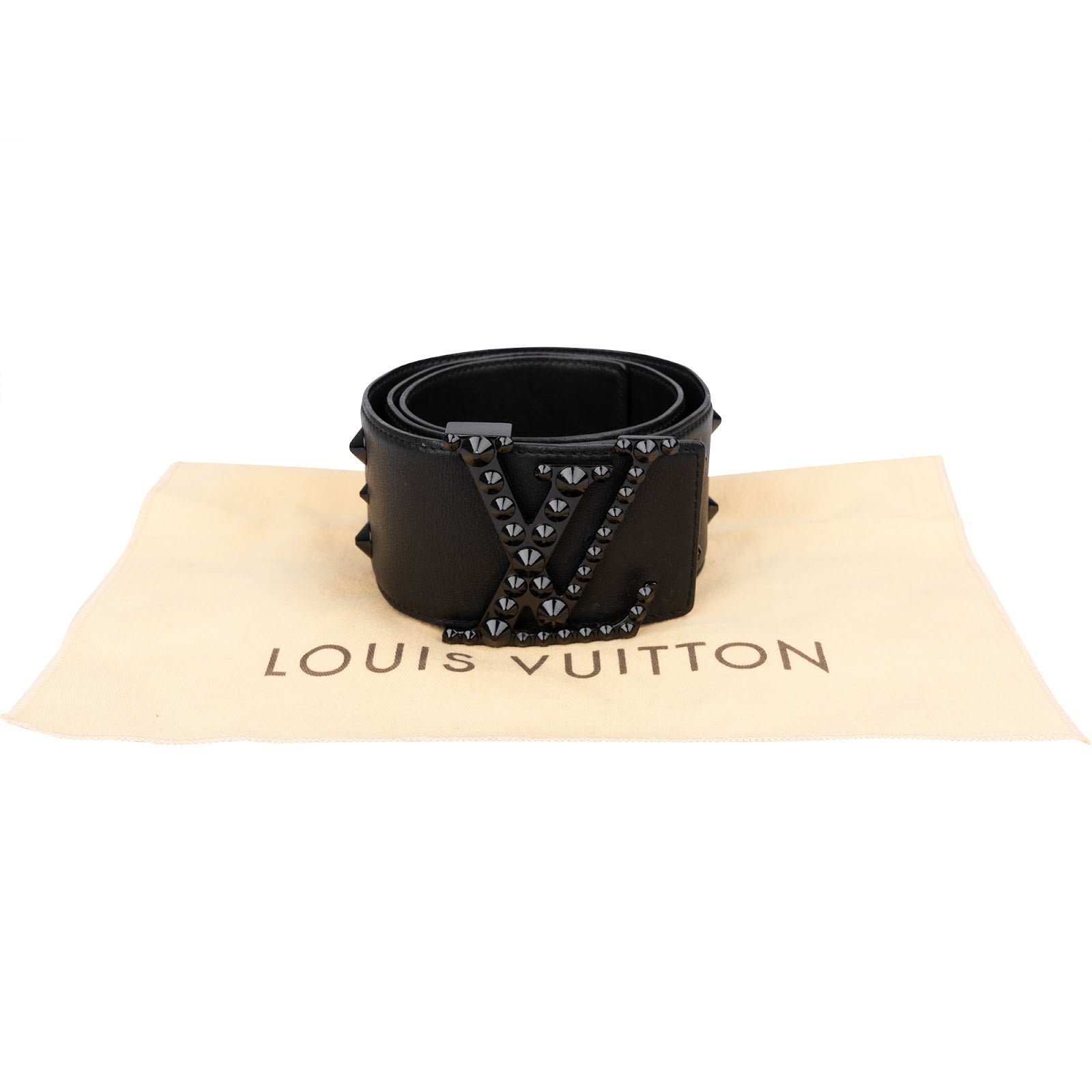 Louis Vuitton Black Leather Studded LV Initiales Pyramide Gürtel (75 / 30) M6909