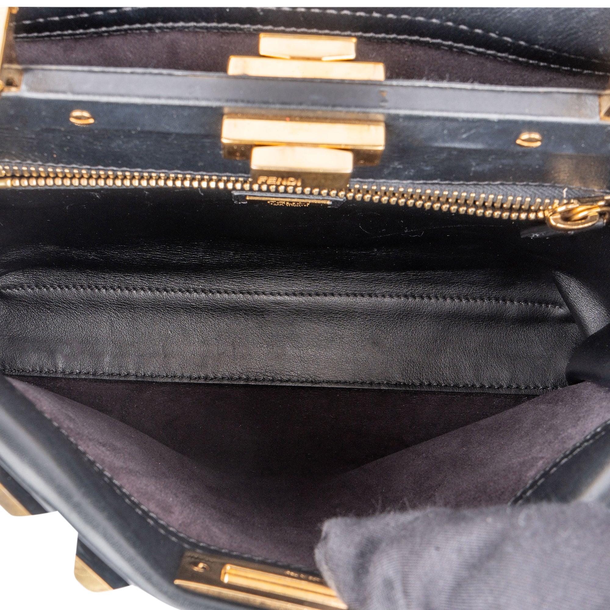 Fendi Noir Leather Gold Edition Spikes Peekaboo Handbag