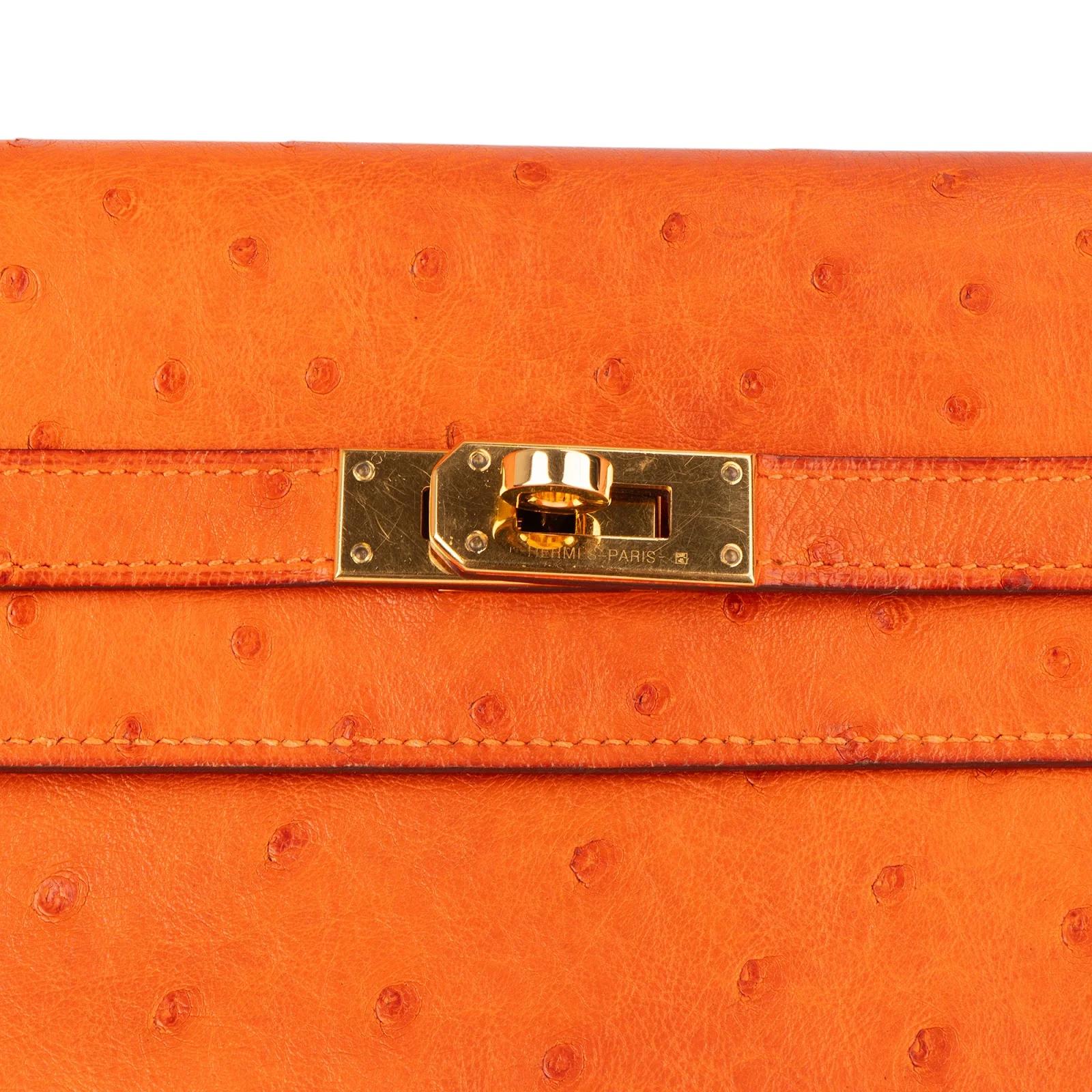 Hermès Orange Ostrich Leather Kelly Wallet