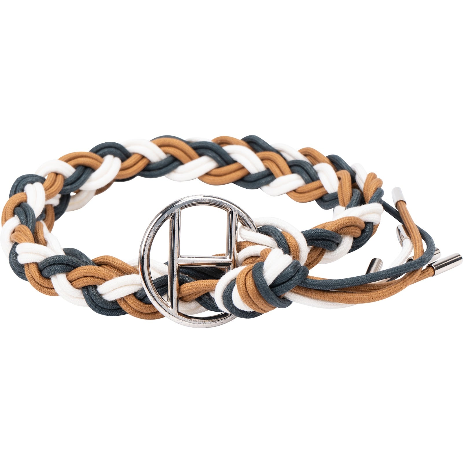 Hermès – Bleu Petrole Blanc Cordonnet Cord Kiss H-riem (70) Armband