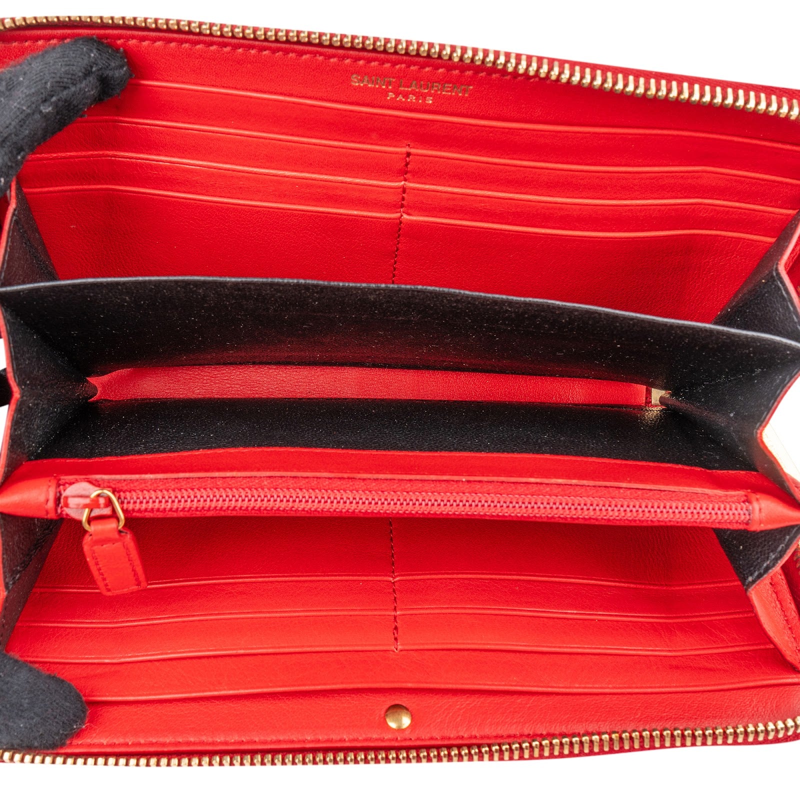 Saint Laurent Red Leather Chic Y Zip Around Wallet