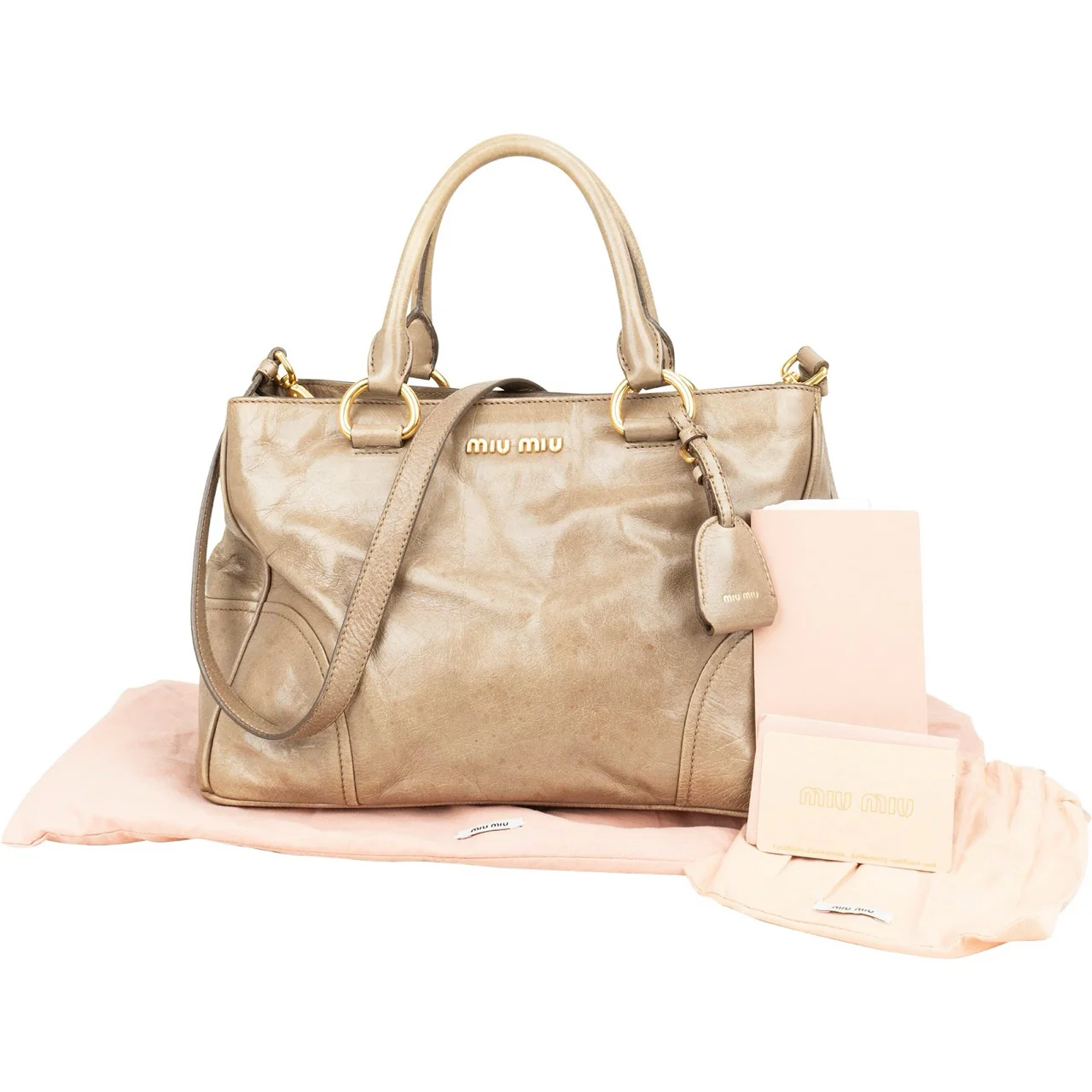 Miu Miu Vitello Lux Leather Tote Handbag
