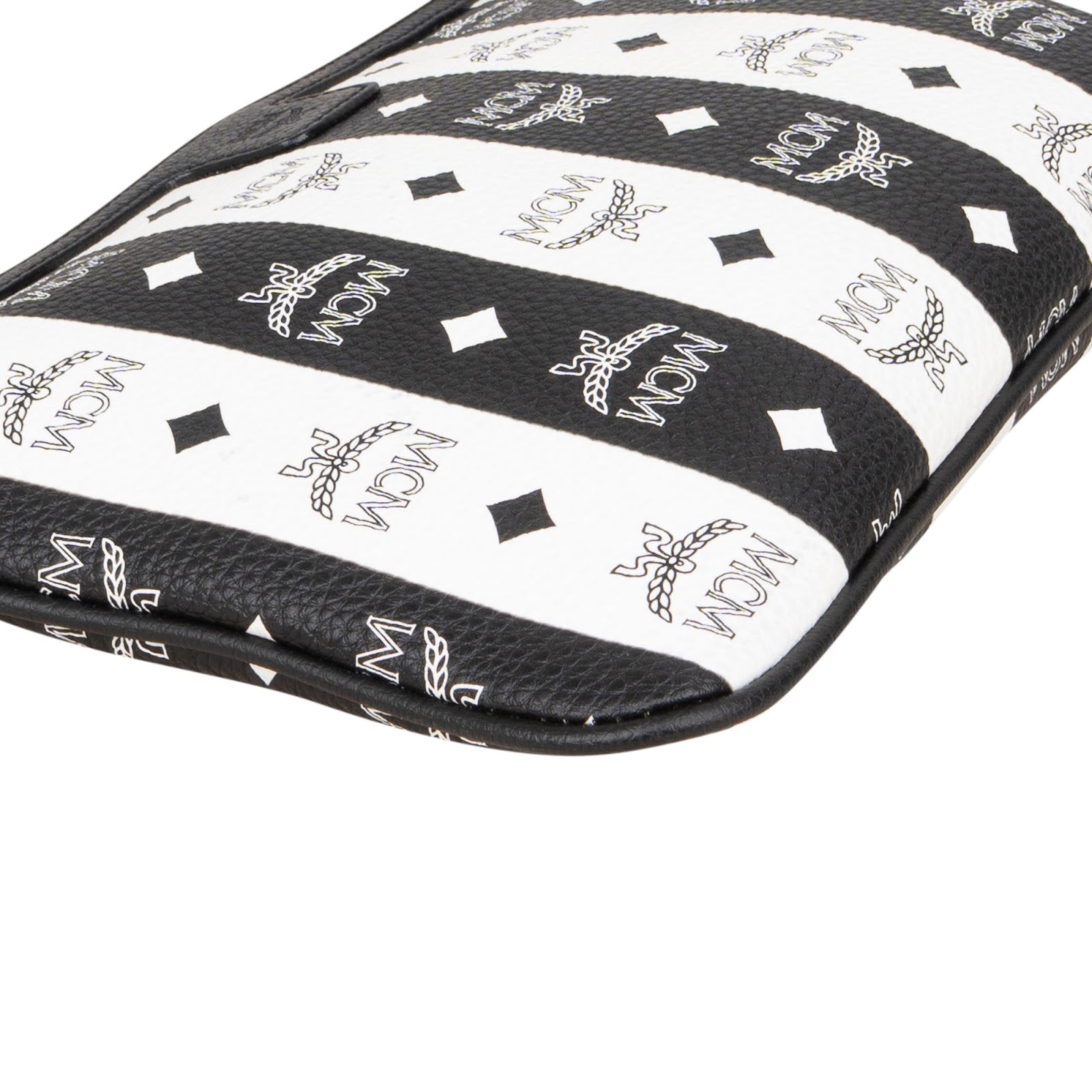 MCM Monogram Visetos Black and White Vertical Stripe Liz Clutch