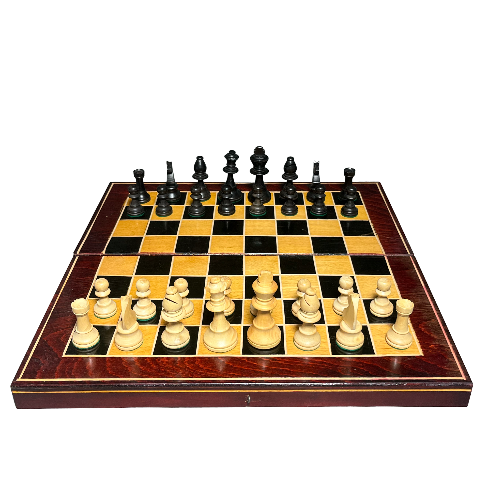 Schachbrett / Backgammon aus Holz mit Figuren - Vintage