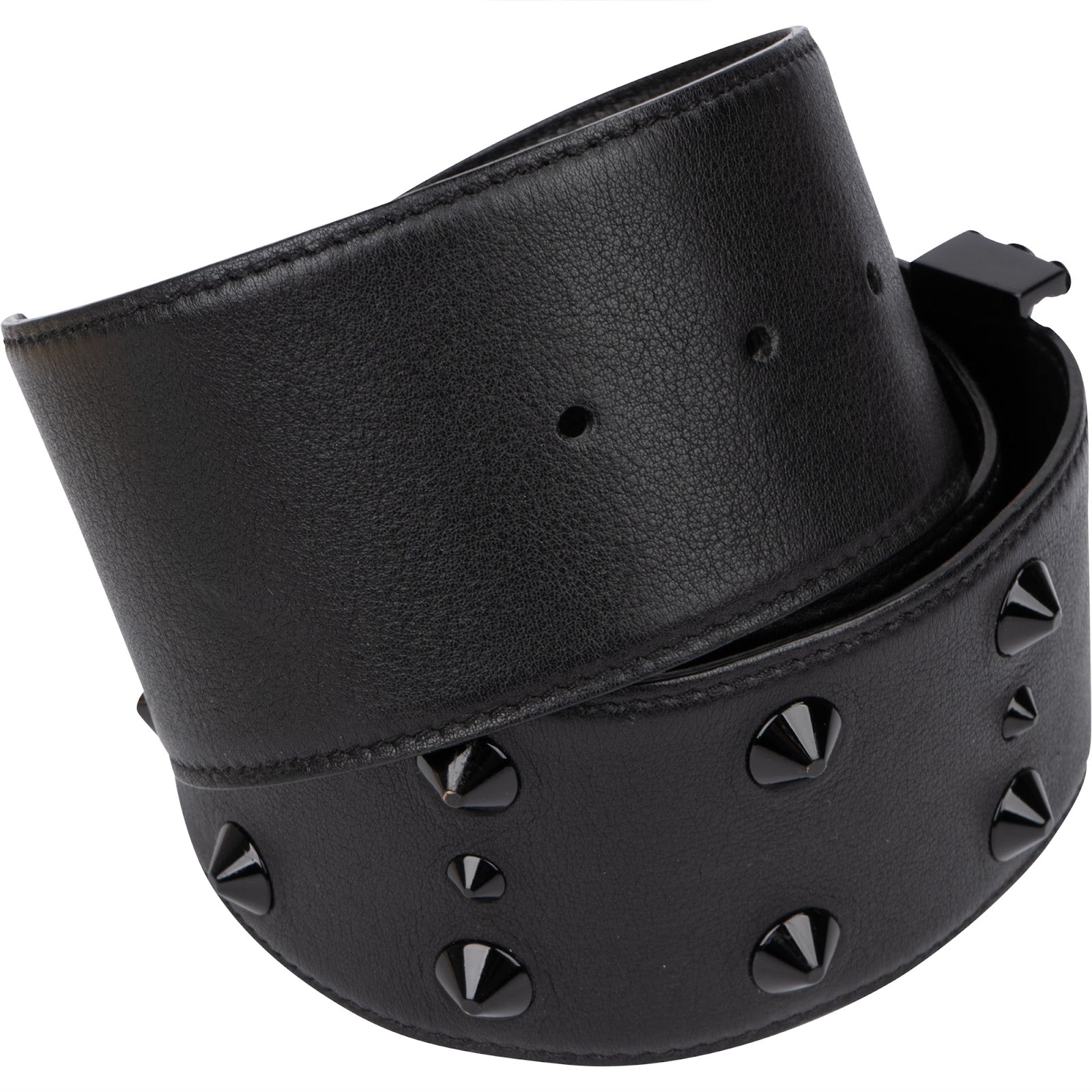Louis Vuitton Black Leather Studded LV Initiales Pyramide Gürtel (75 / 30) M6909