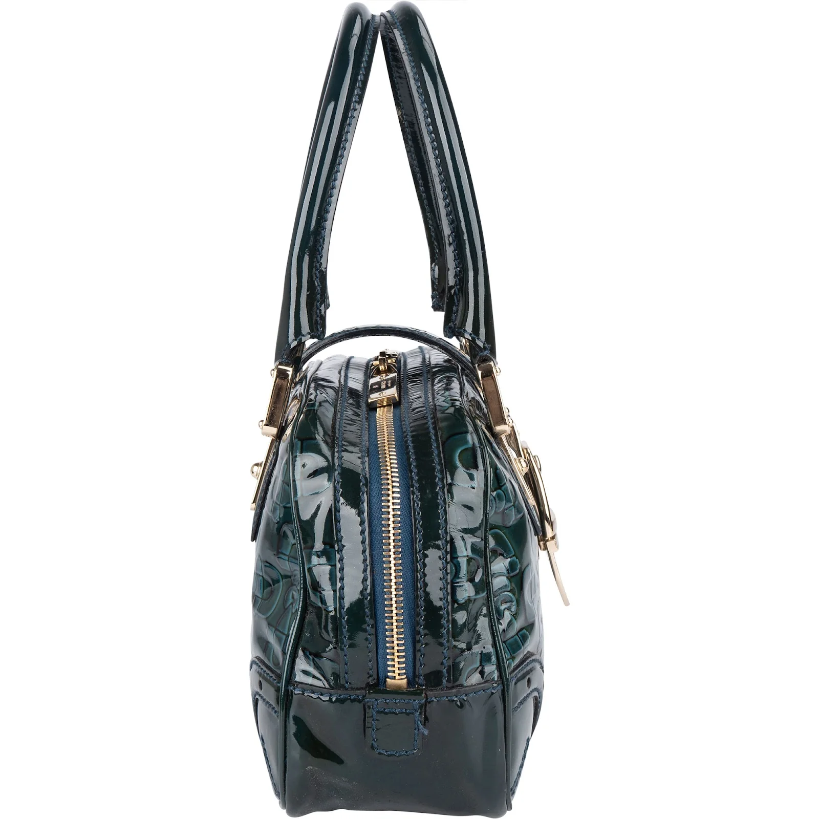 Gucci Monogram Patent Leather Horsebit Boston Bag