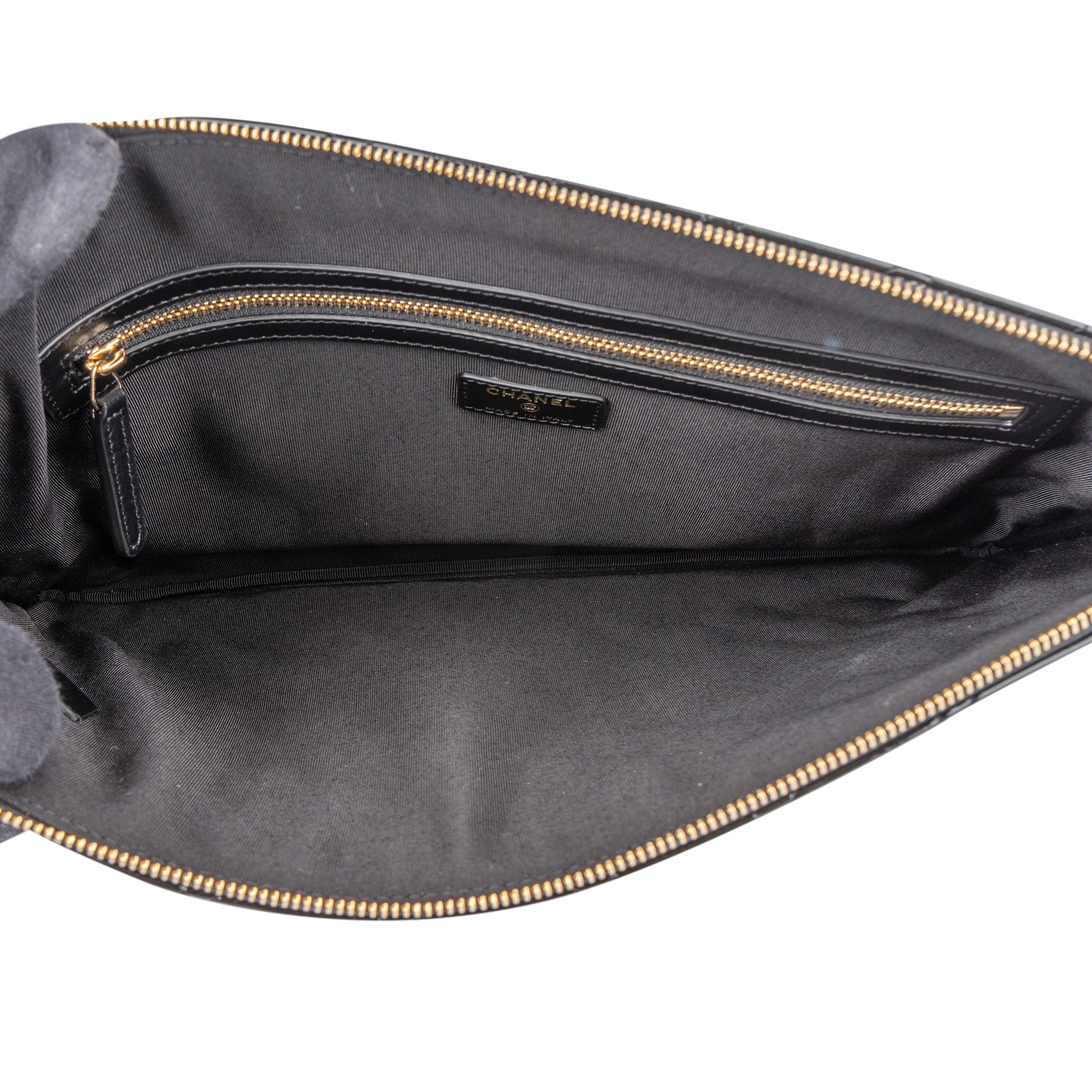 Chanel Quilted Patent Leather CC Clutch