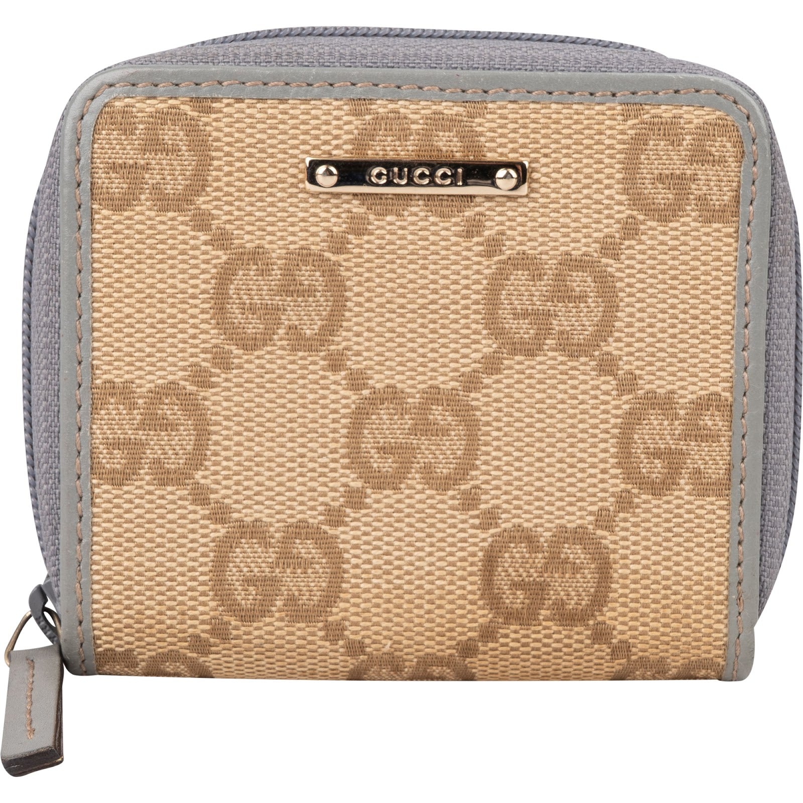 Portfel GUCCI z monogramem GG z płótna, zapinany na zamek błyskawiczny