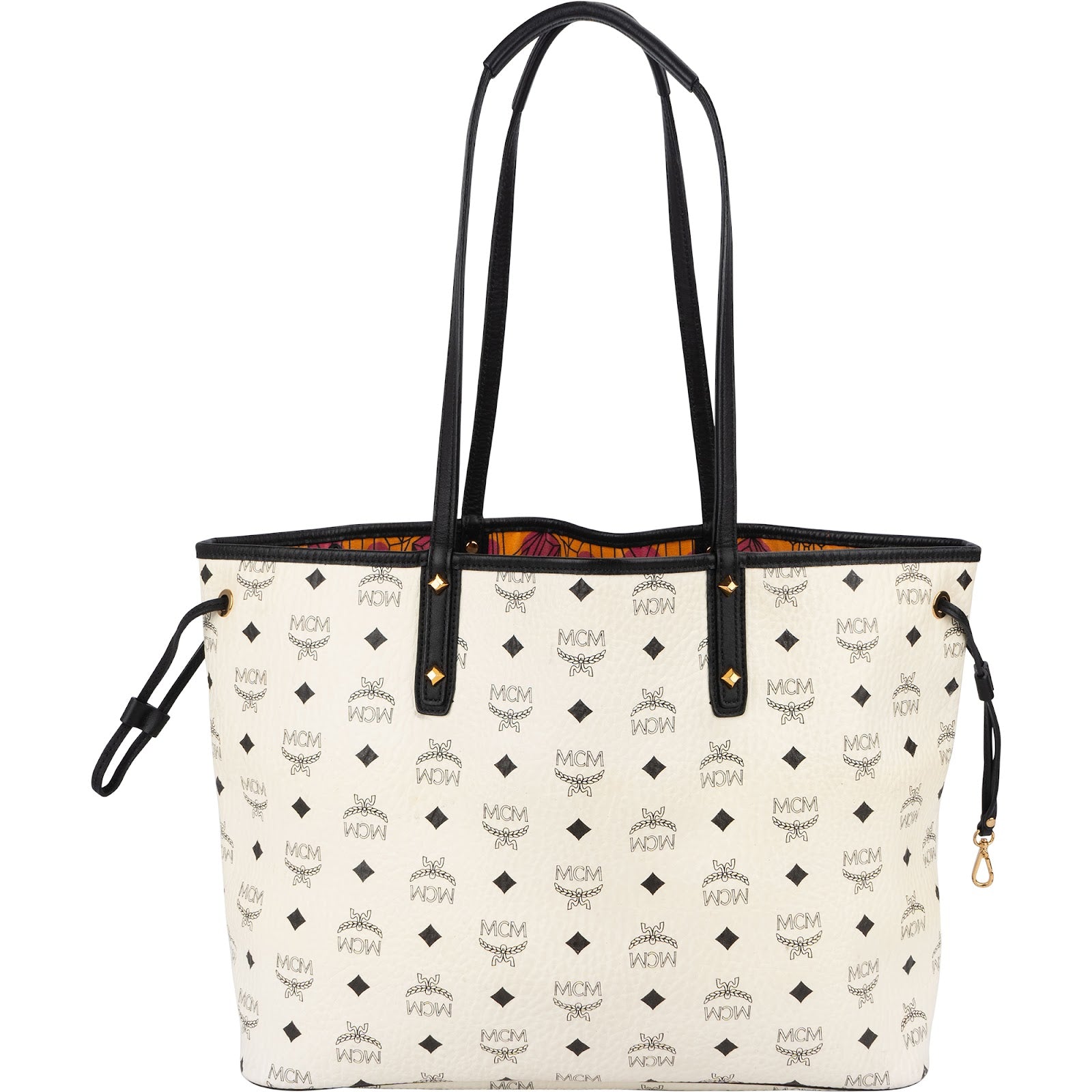 MCM Monogram Visetos Black and White Studded Liz Shopper Shoulder Bag