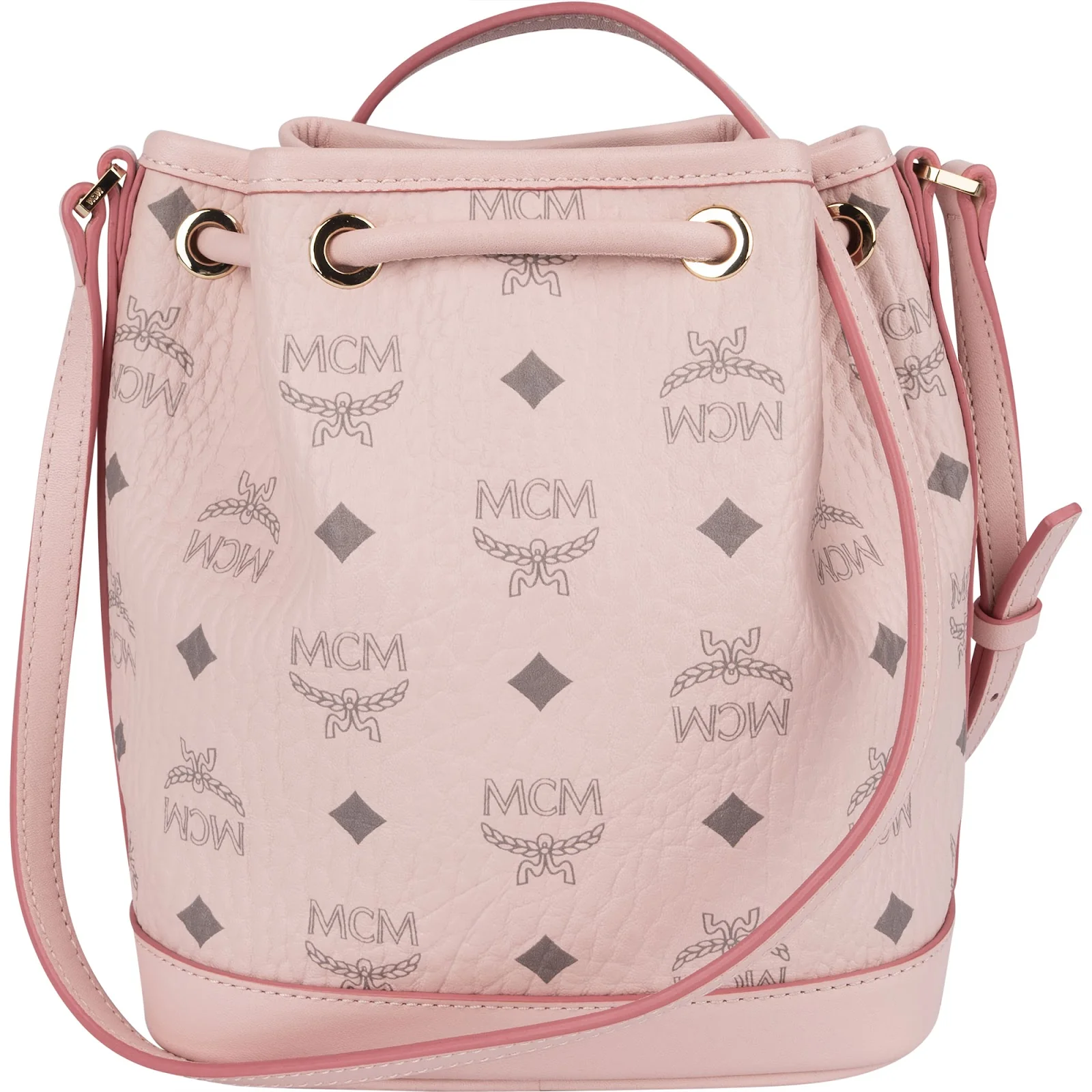 MCM Pink Monogram Visetos Mini Drawstring Crossbody Bag