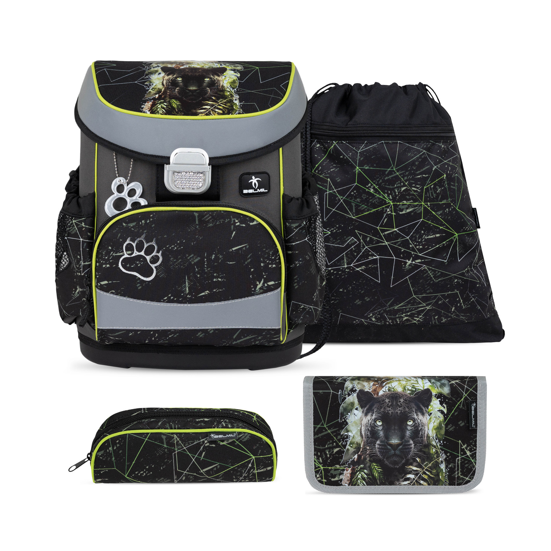 Belmil Mini-Fit ergonomisches Schulranzen-Set 4-teilig "Black Panther"
