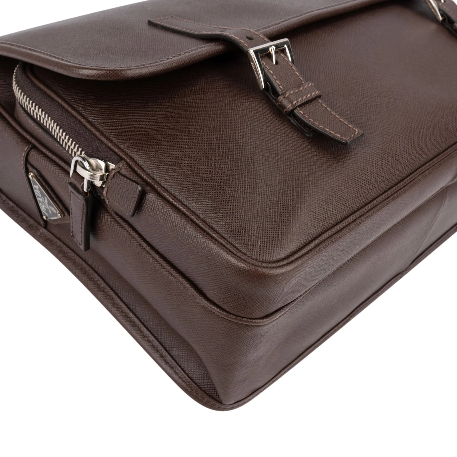 Prada Saffiano Leather Triangle Messenger Crossbody Bag