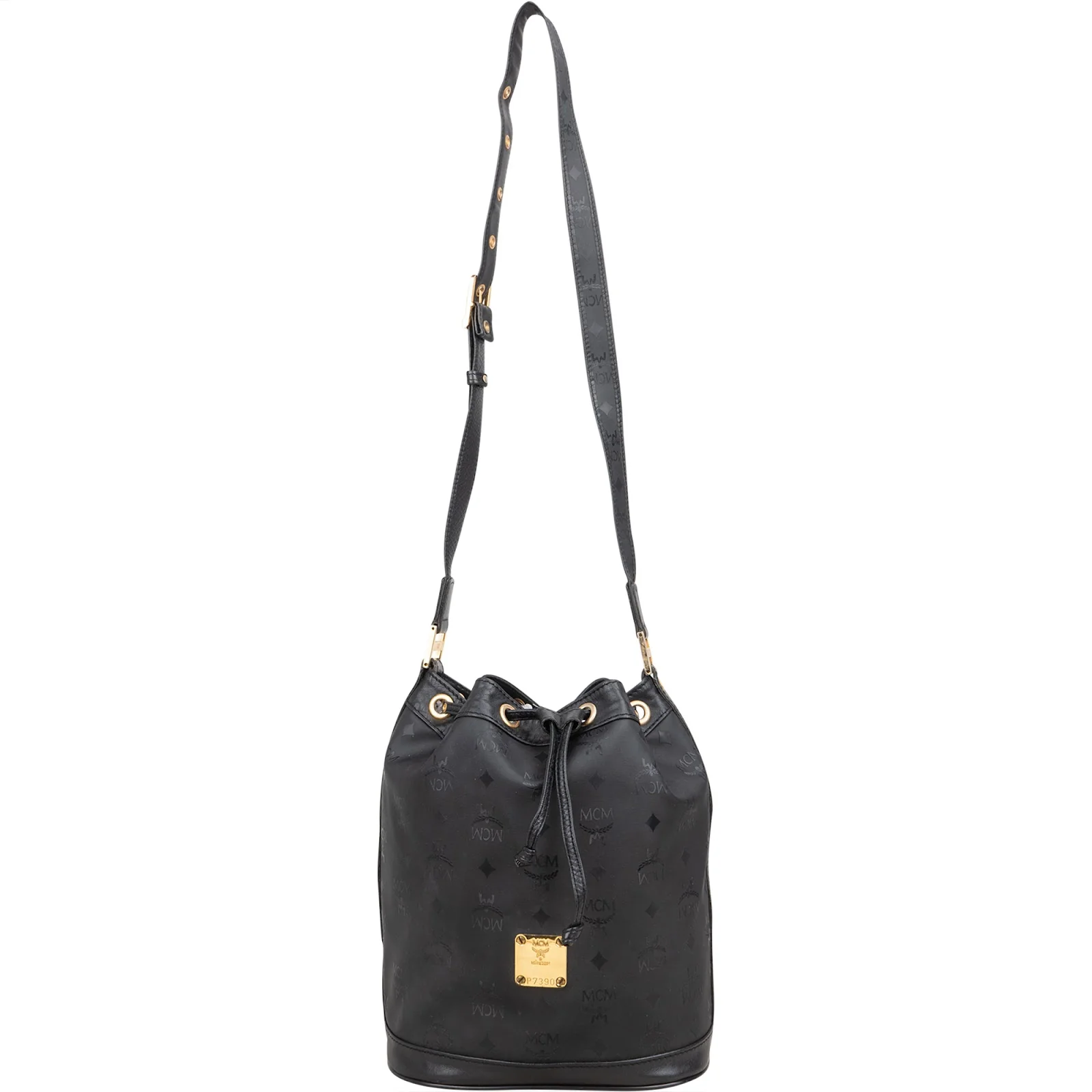 MCM Monogram Visetos Nylon Drawstring Bucket Crossbody Bag