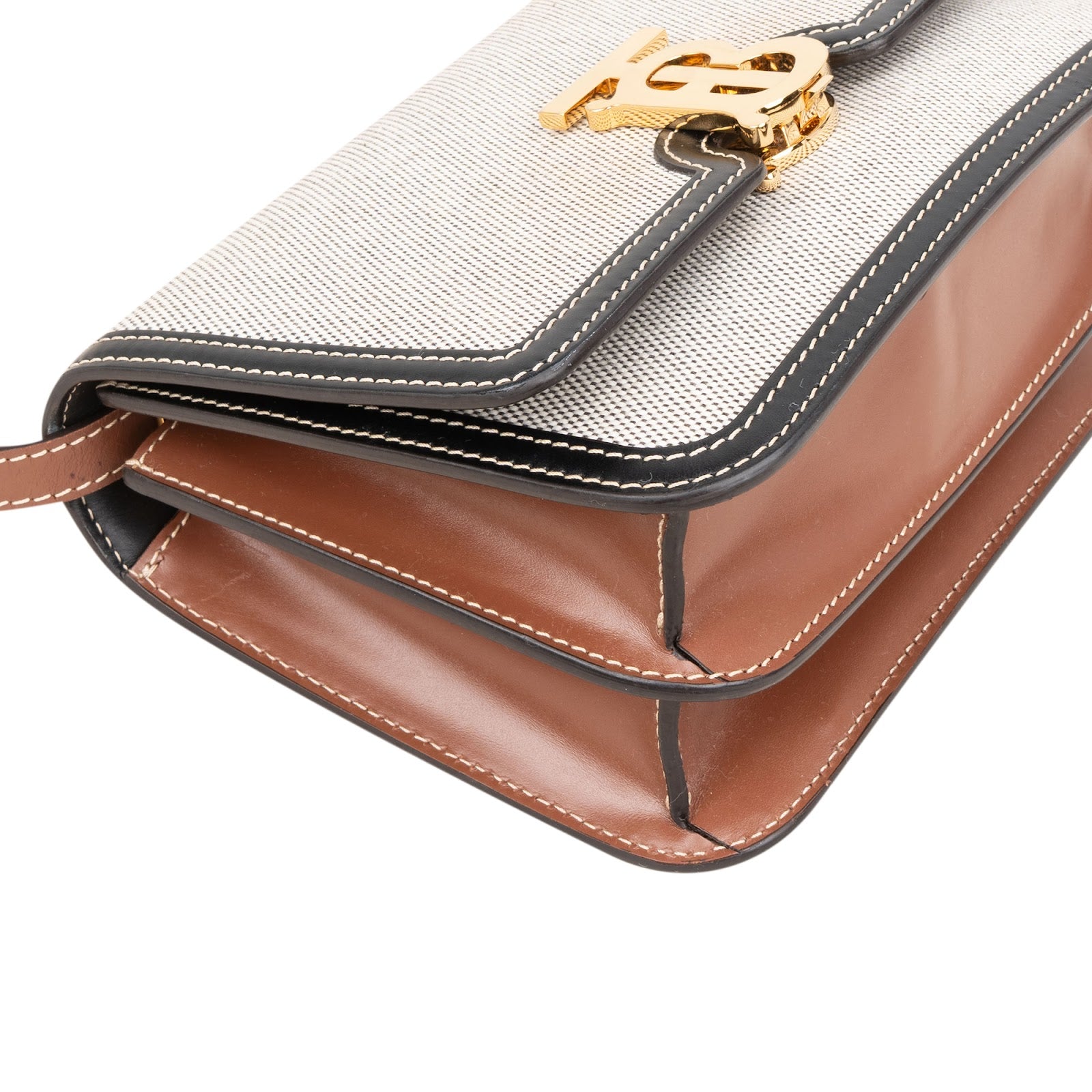 Burberry Canvas Bicolor Leather Small TB Crossbody Bag