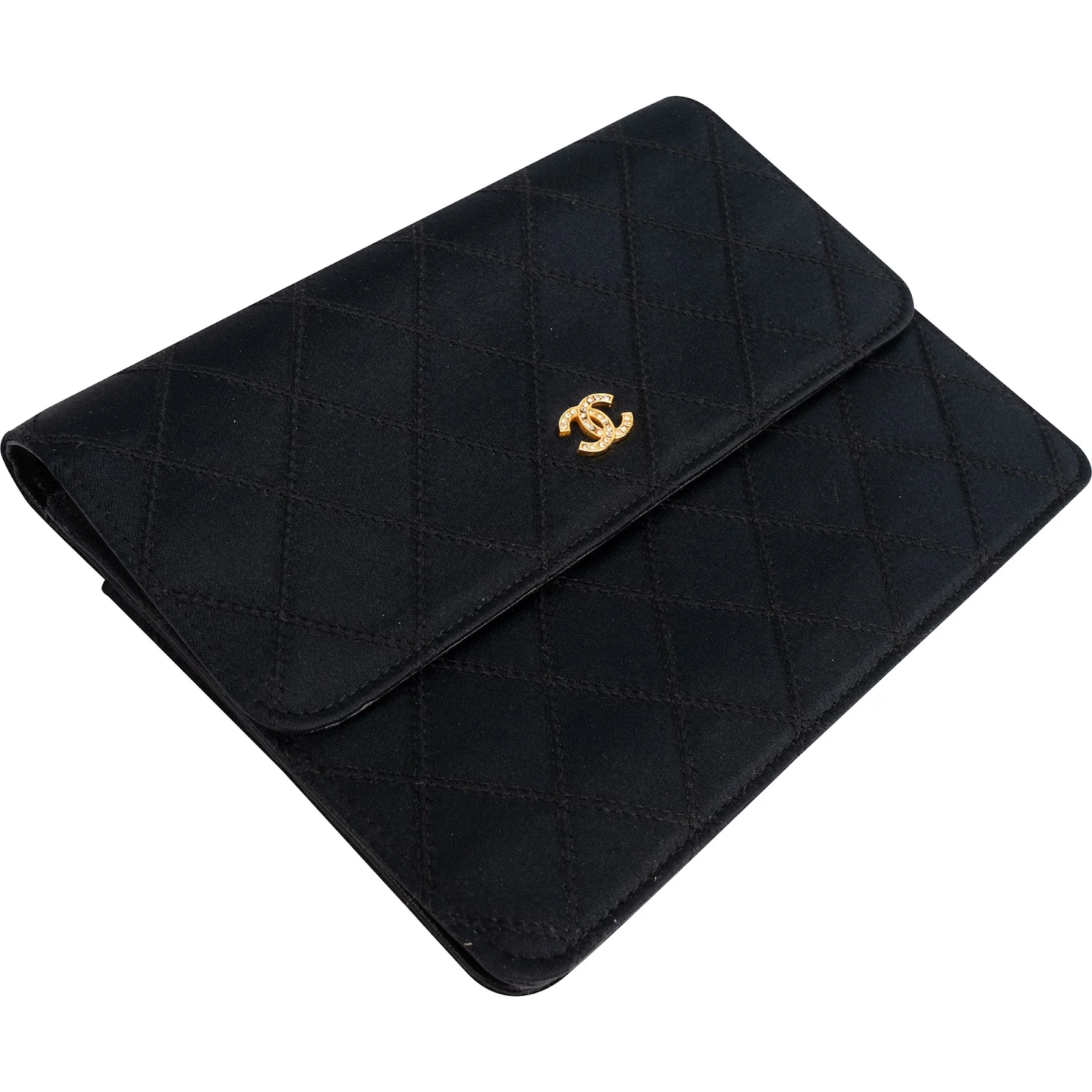 Chanel Quilted Satin Crystal CC Flap Clutch