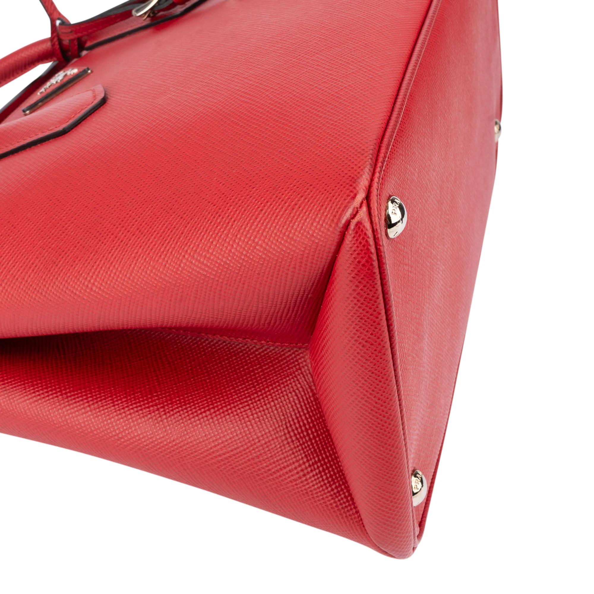 Prada Red Saffiano Leather Turnlock Double Handbag