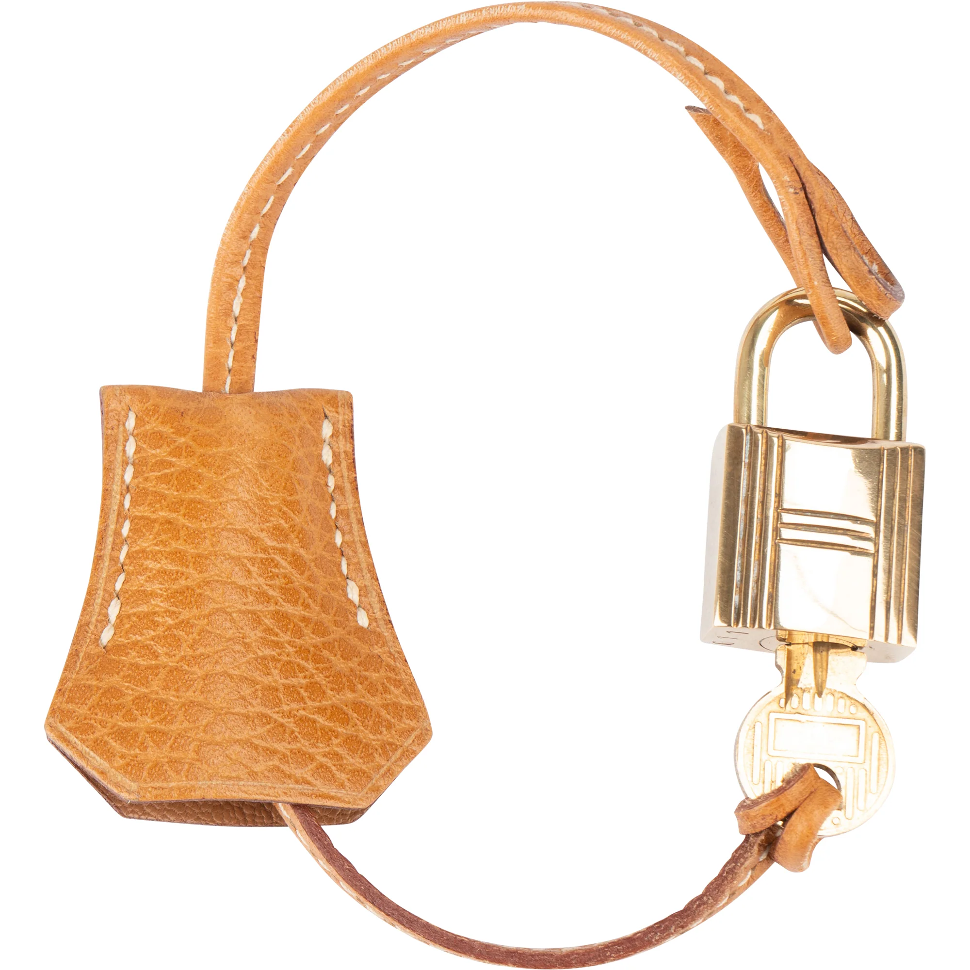 Hermès Brown Leather Clochette Padlock 110 Set