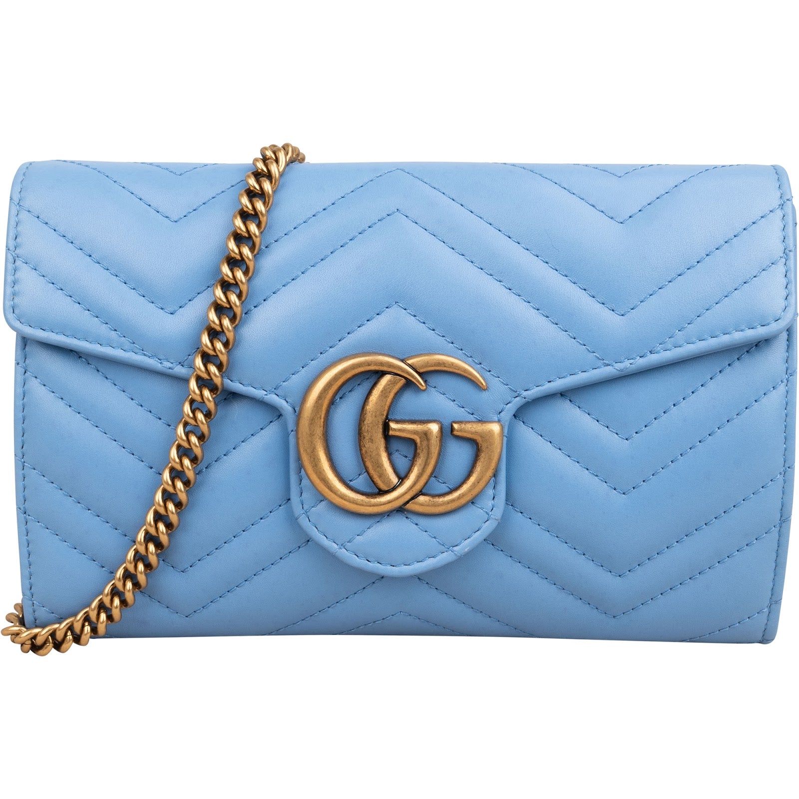 Gucci Chevron Matelassé Leather GG Marmont Wallet On Chain
