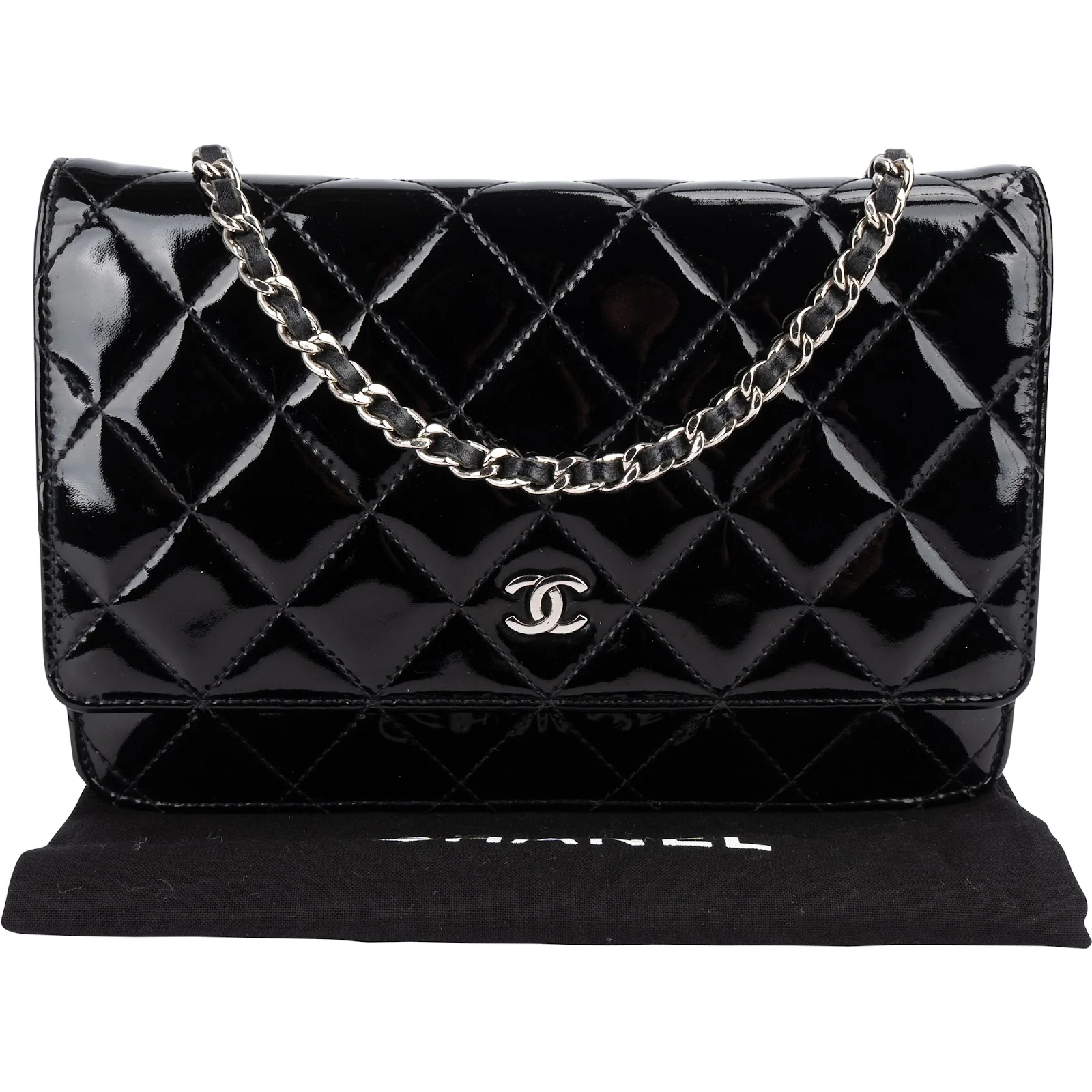 Chanel Quilted Patent Leather Wallet on Chain Crossbody Bag