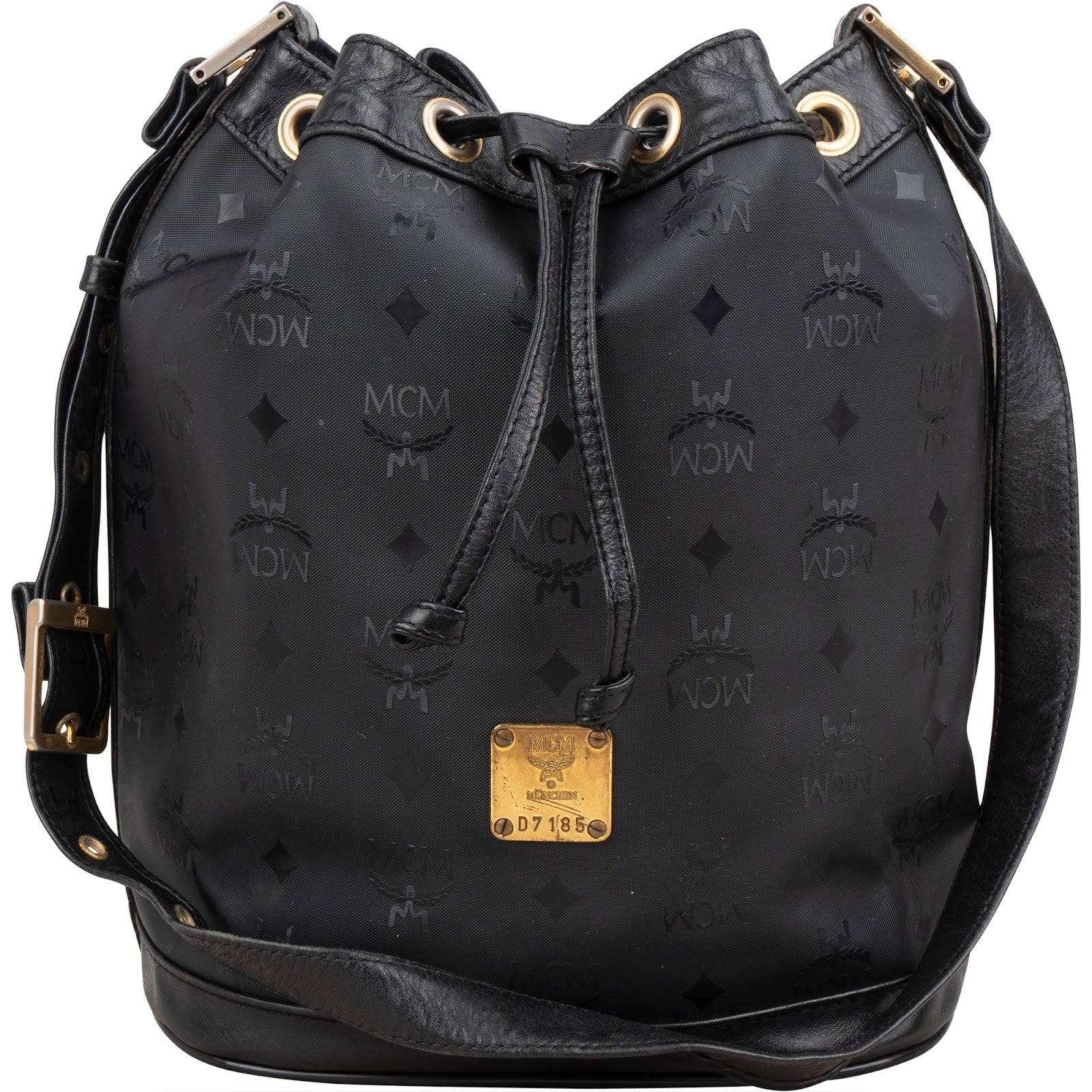 MCM Monogram Visetos Black Nylon Bucket Crossbody Bag