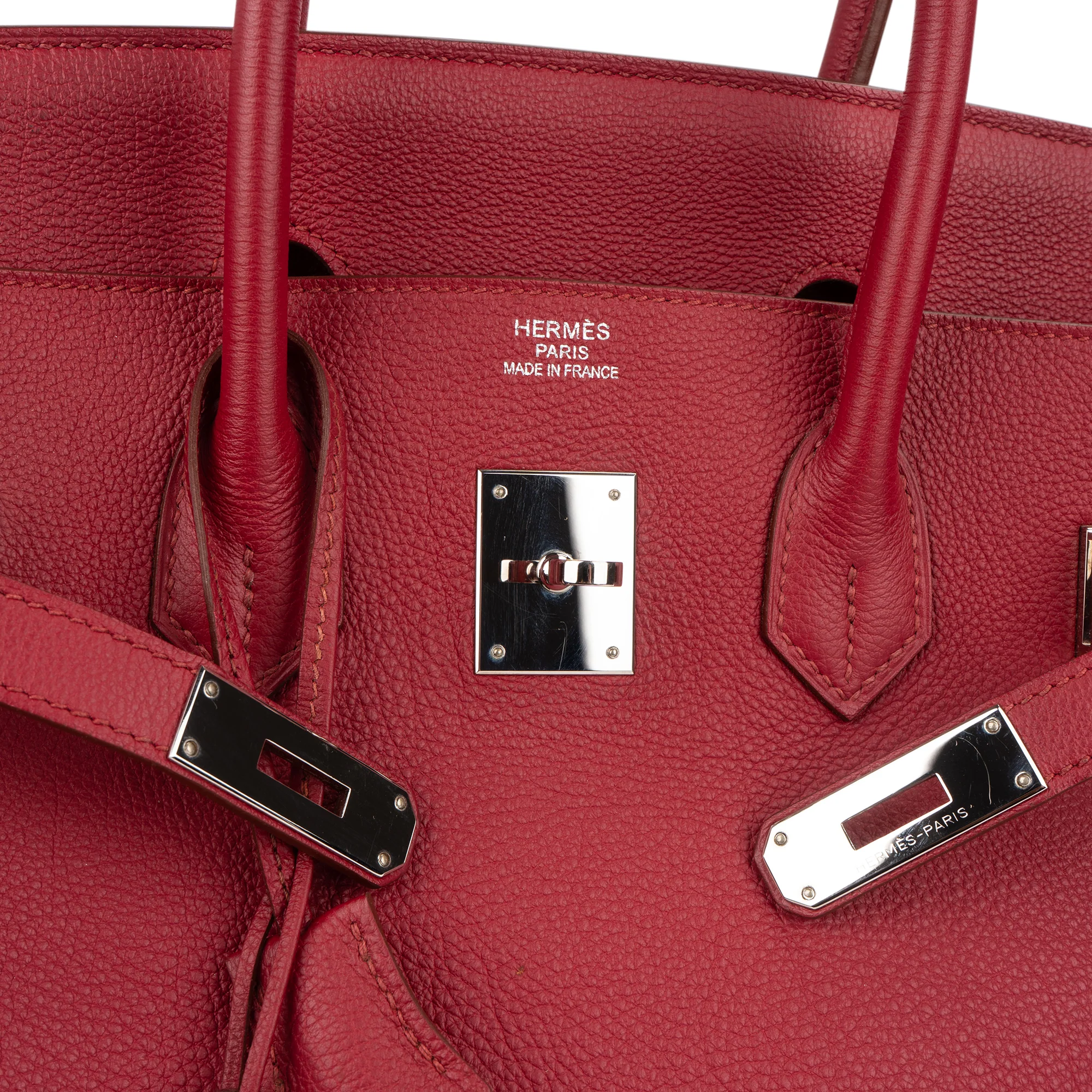 Hermès Clemence Leather Palladium Rouge H Birkin 35 Handbag