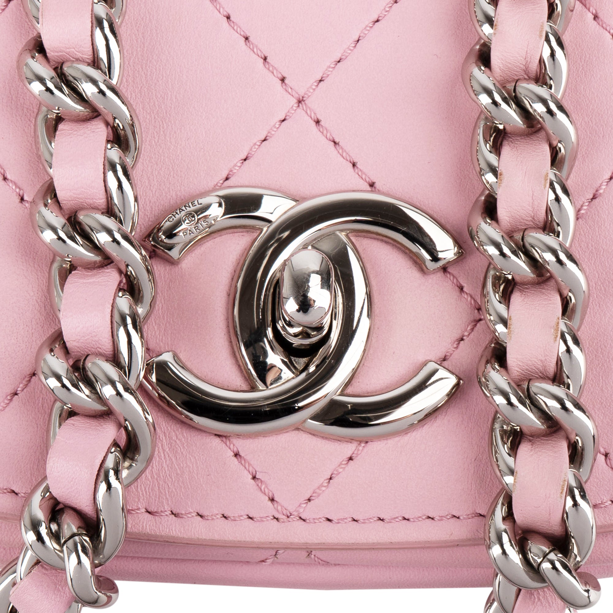 Chanel Pink Stitching Lambskin Top Handle Single Flap Crossbody Bag