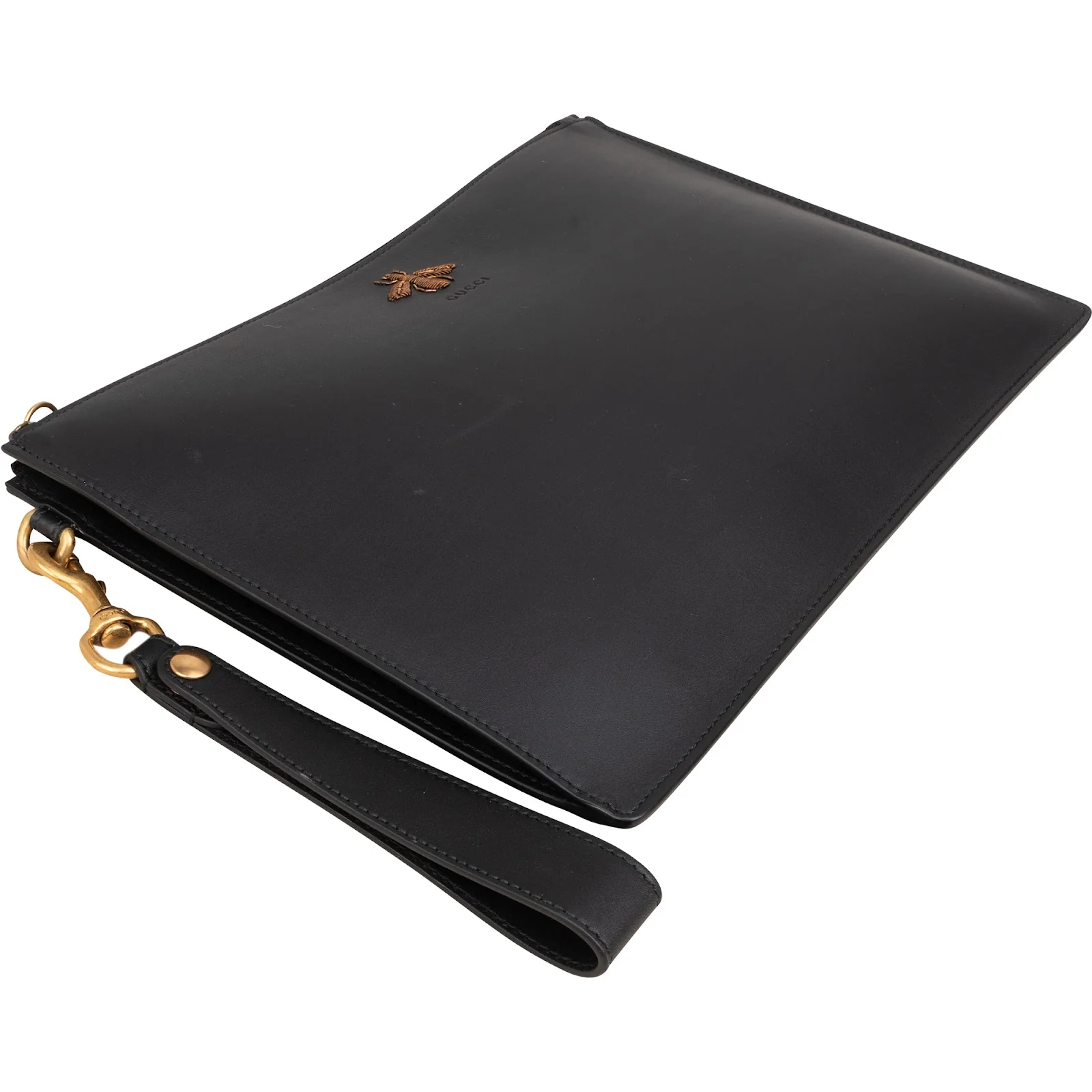 Gucci Black Leather Bee Clutch