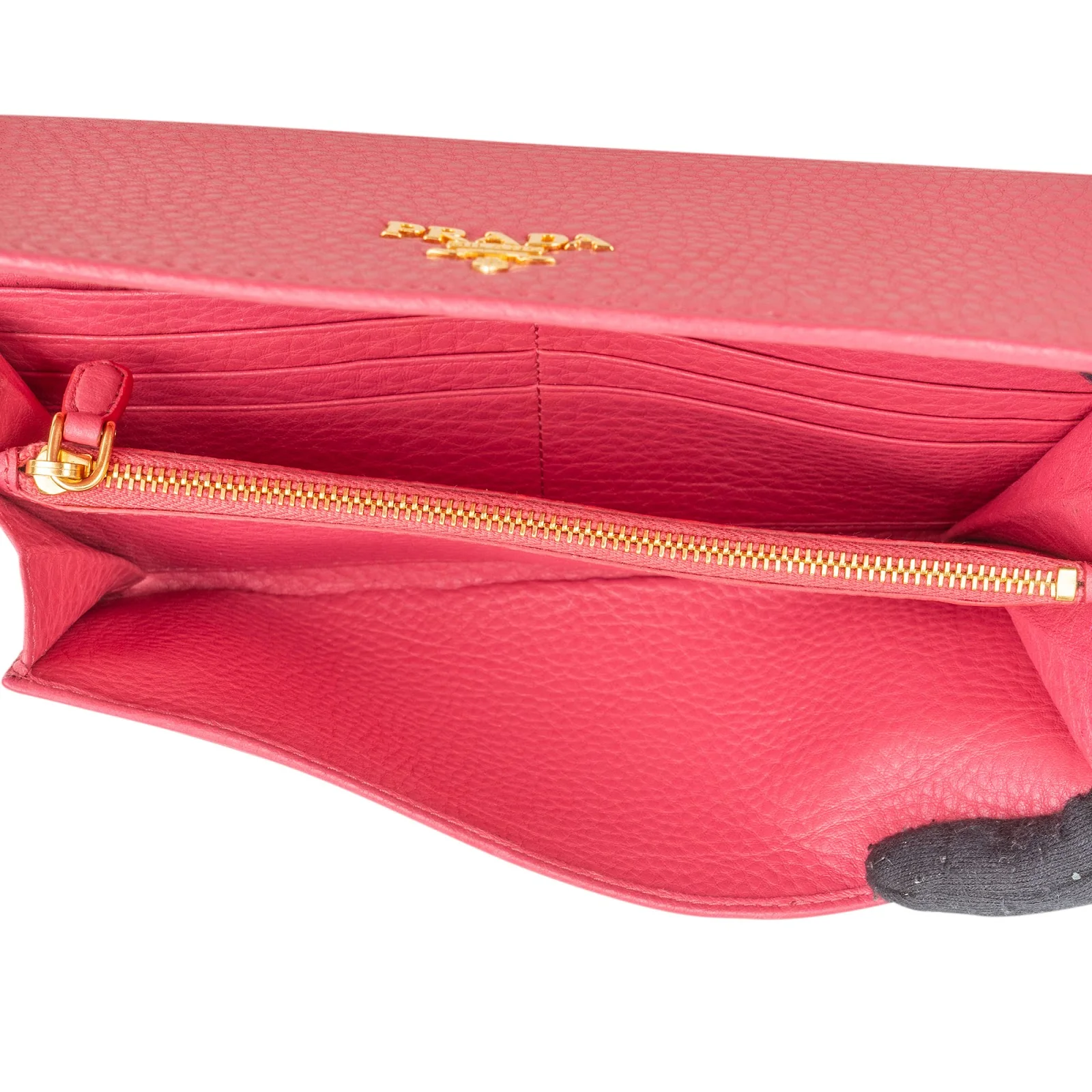Prada Pink Pebbled Leather Wallet on Chain Crossbody Bag