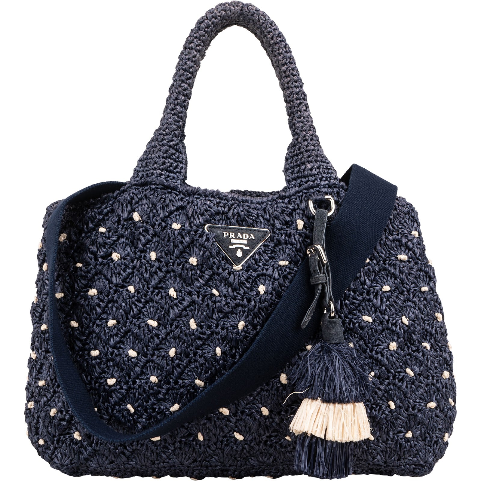 Prada - Woven Raffia Polka-Dot Shoulder Bag
