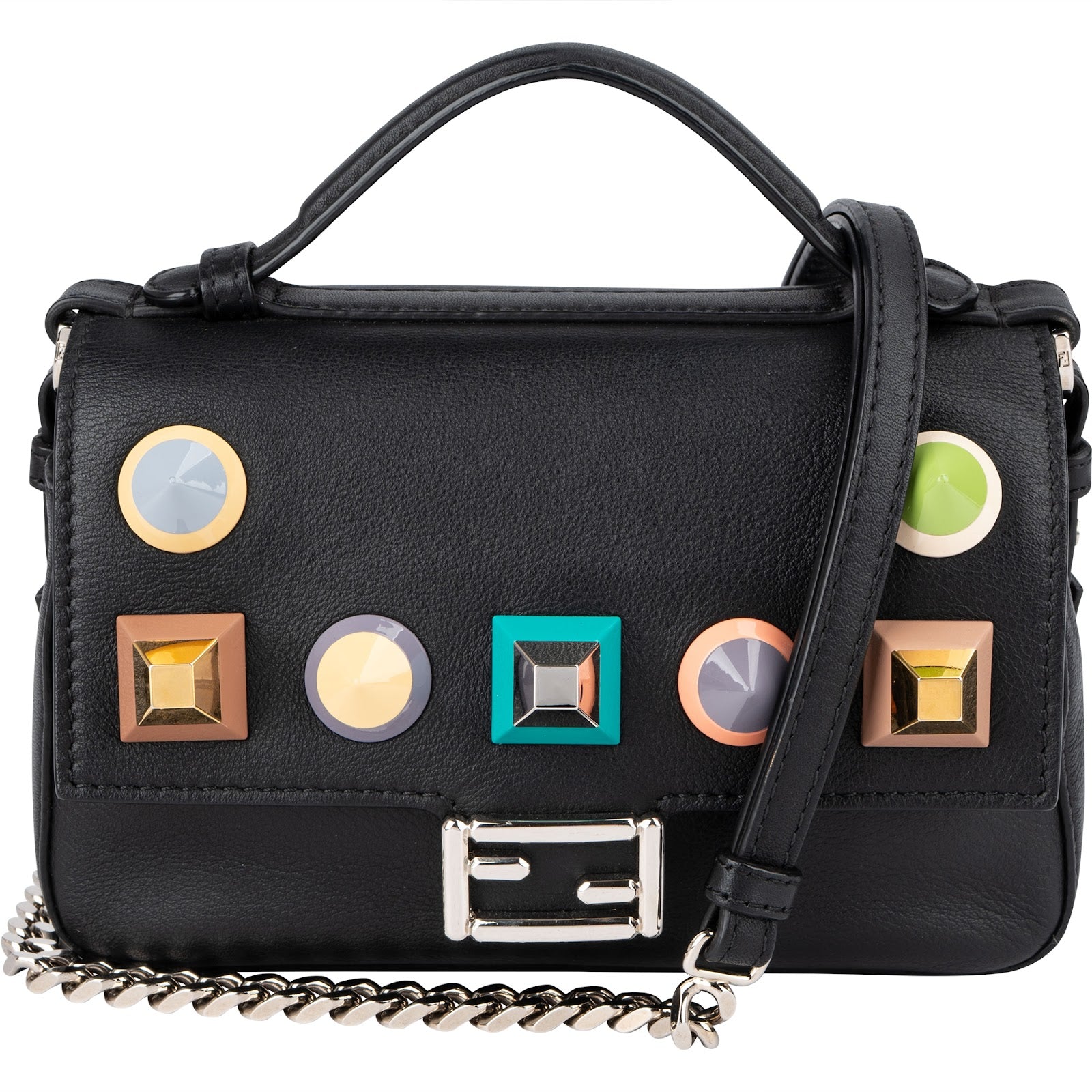 Fendi - Mini Baguette Double Flap Plexi Studs Crossbody Bag