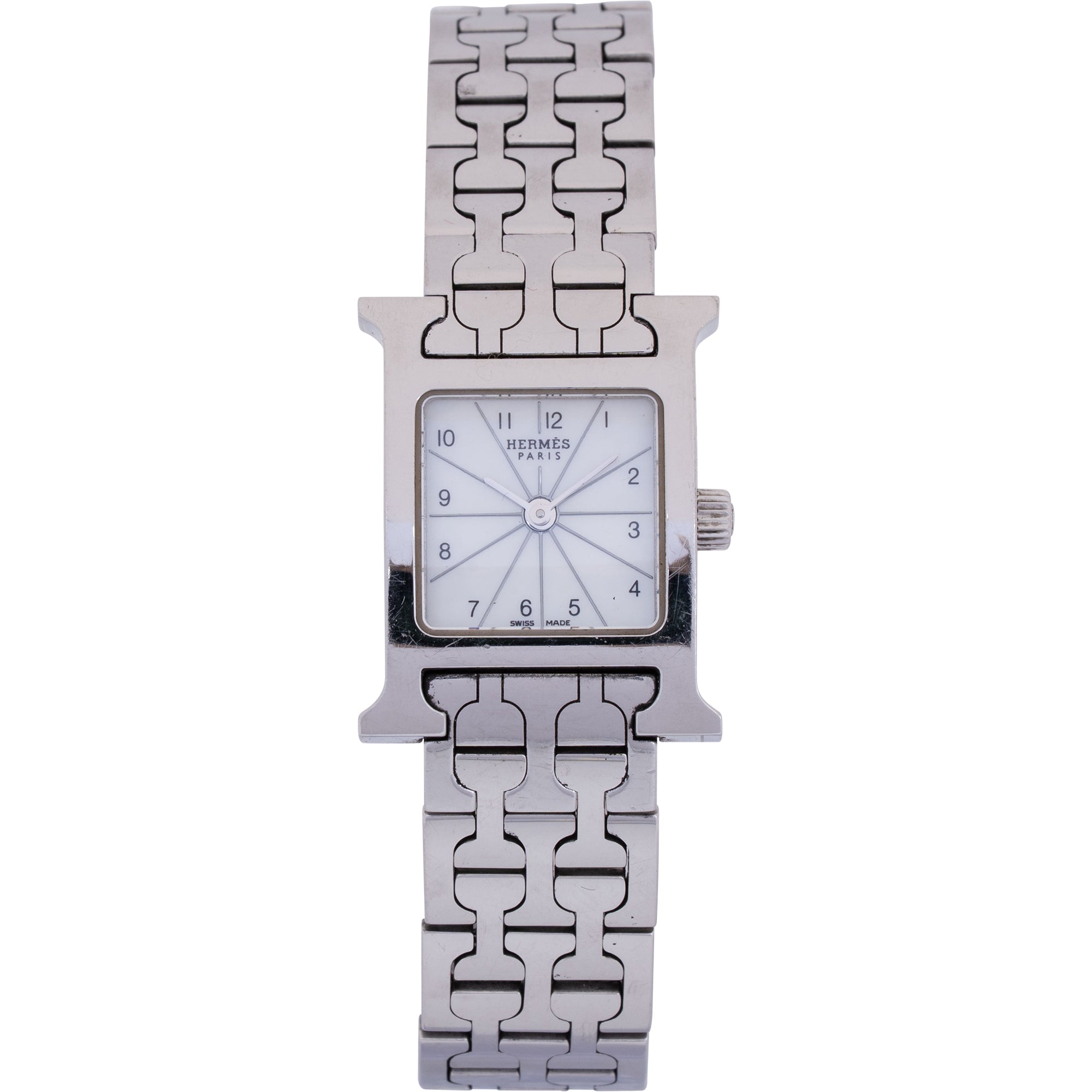 Hermès Silver Tone Heure H Mini HH1.110 Damenuhr
