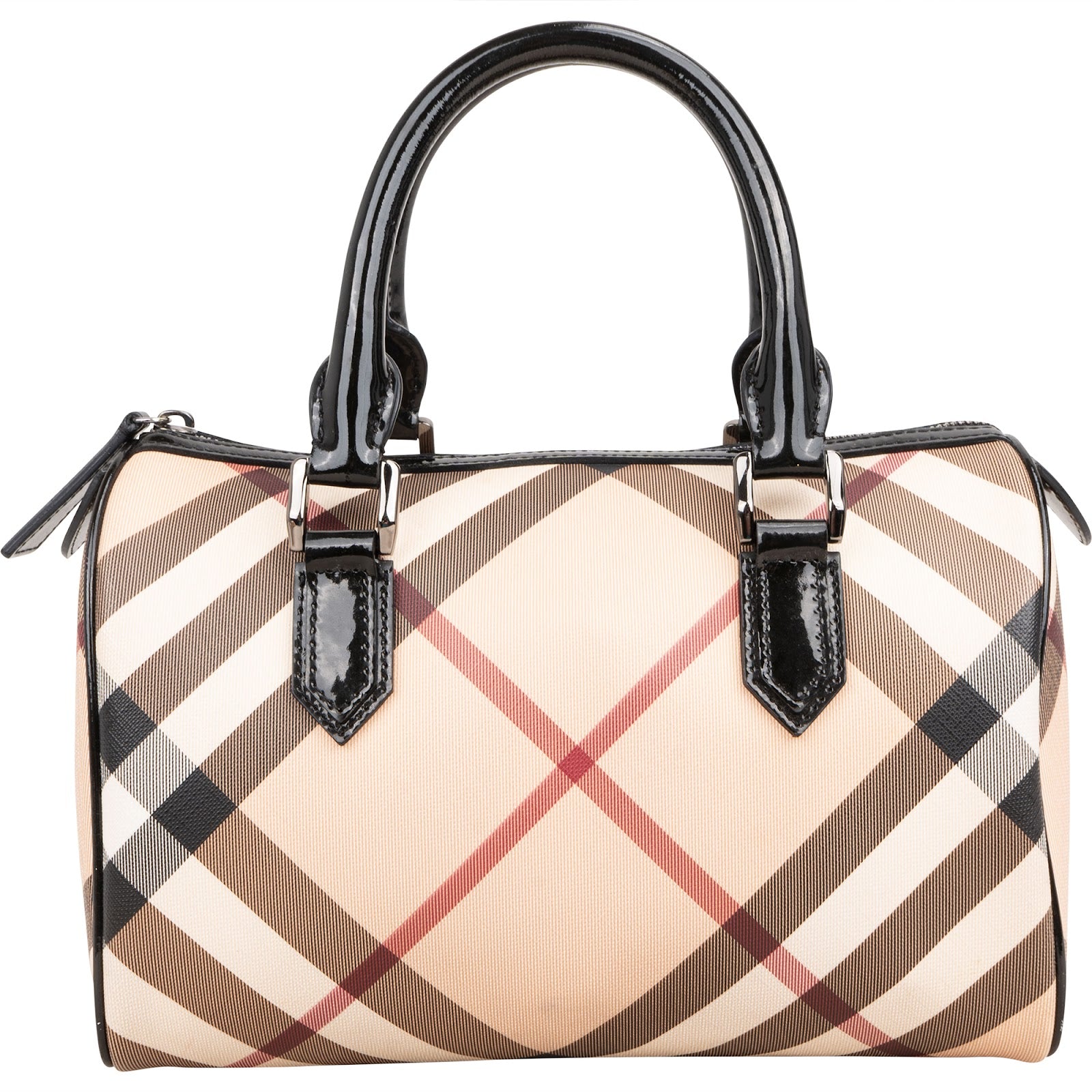 Burberry Nova-Check Monogram Patent Leather Nova Check Small Boston Bag Handbag