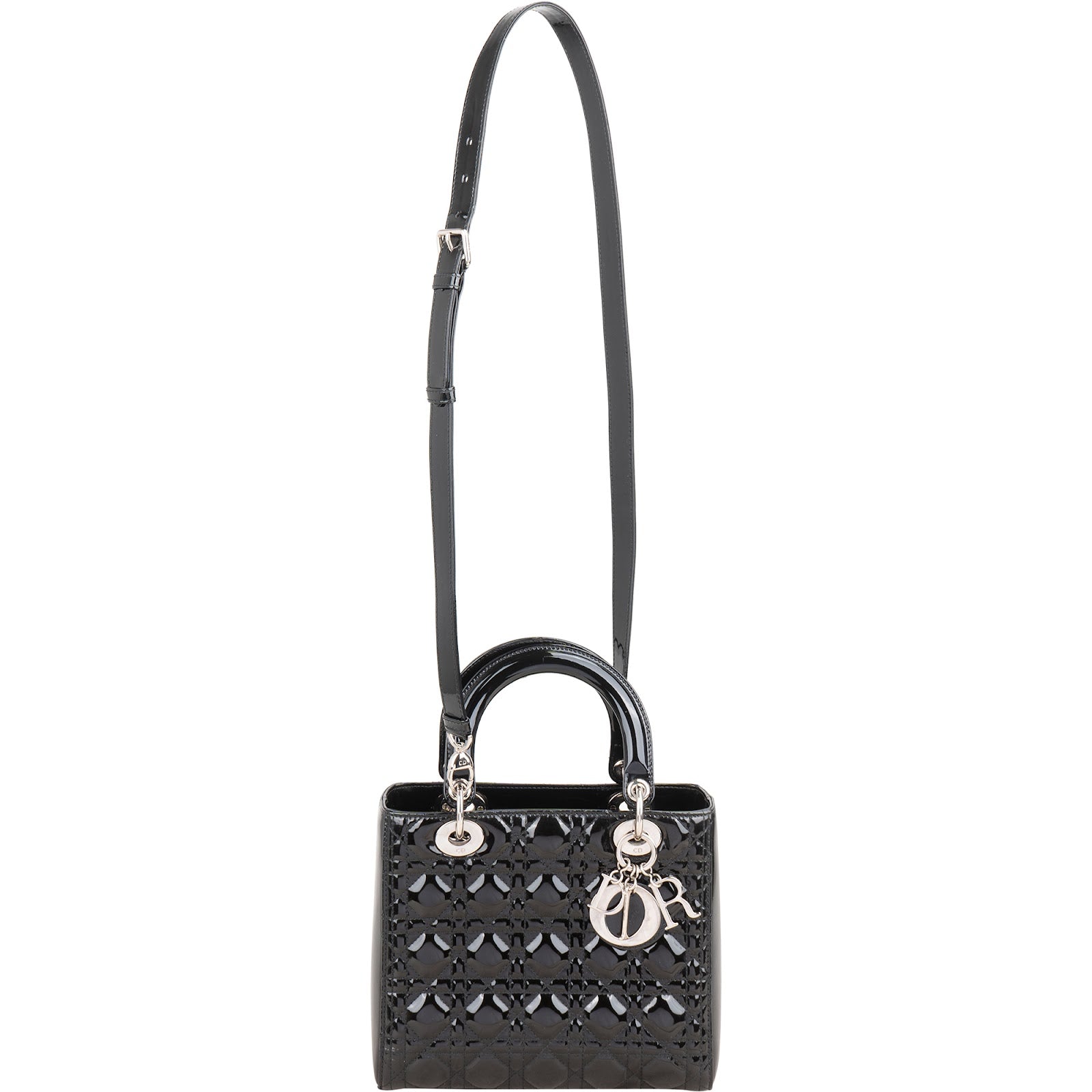 Christian Dior – Lady Dior handtas met quiltpatroon en Cannage-motief in lakleer